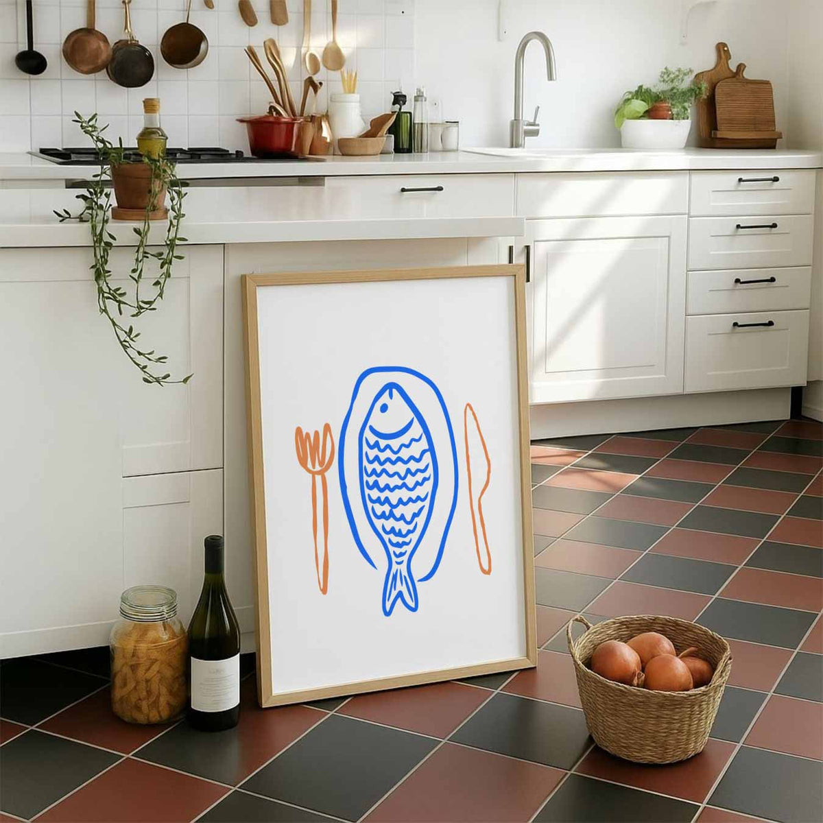 Stijlvolle Vis Eetkamerposter – staande muurposter voor keuken of eethoek