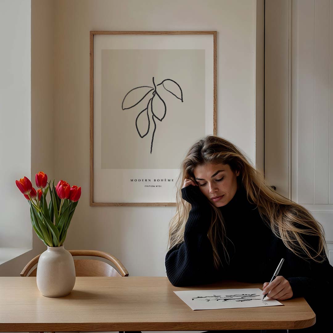 Moderne Boho-Lijntekening – staande muurposter met boheme uitstraling