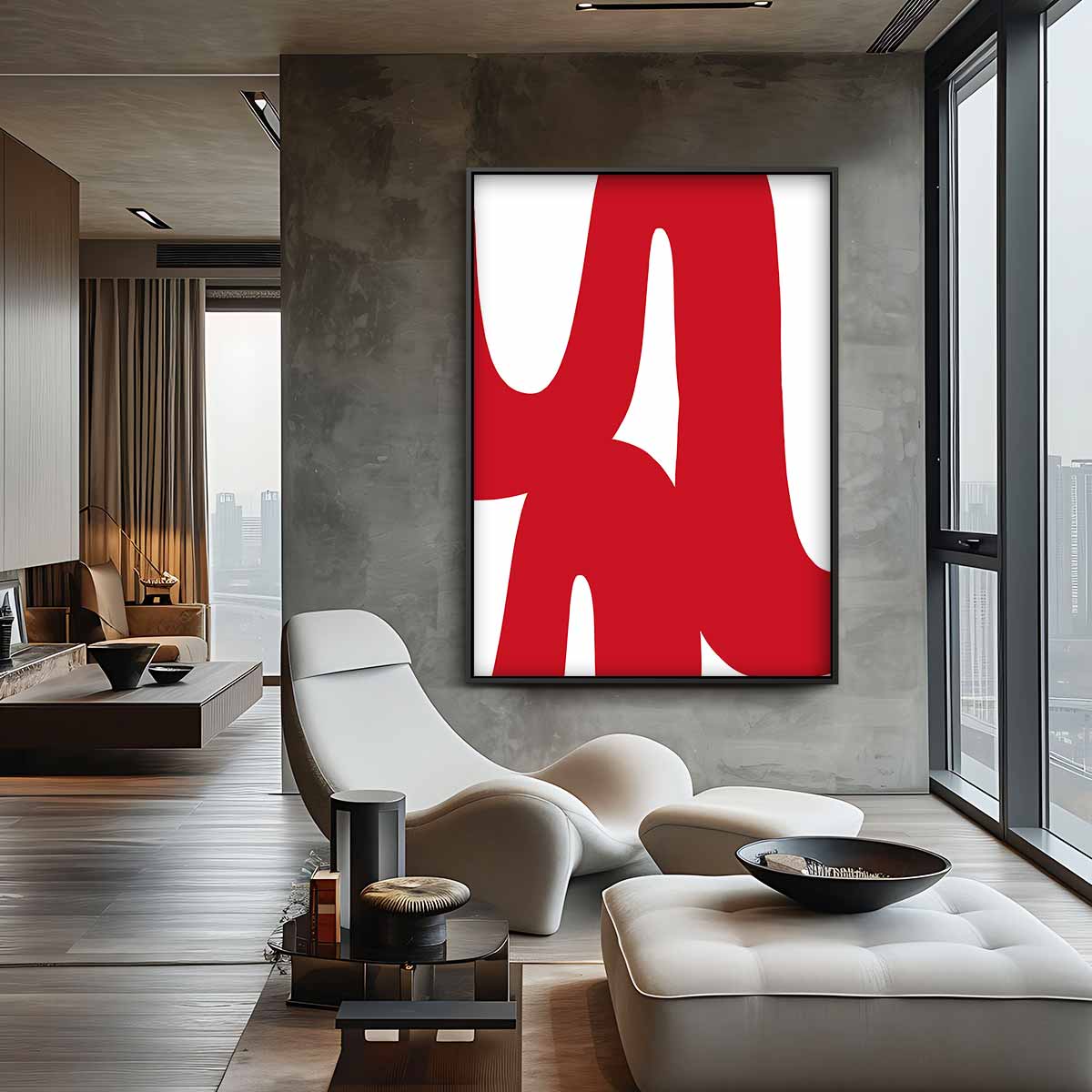 Speelse Rode Golven – canvas wanddecoratie in portret formaat