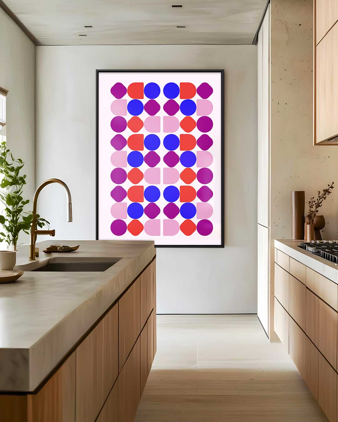 Kleurrijke Geometrische Compositie – dibond wanddecoratie in staand formaat