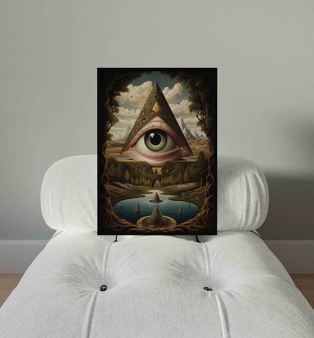 Oog in piramide – staande surrealistische wanddecoratie van WallArtistic