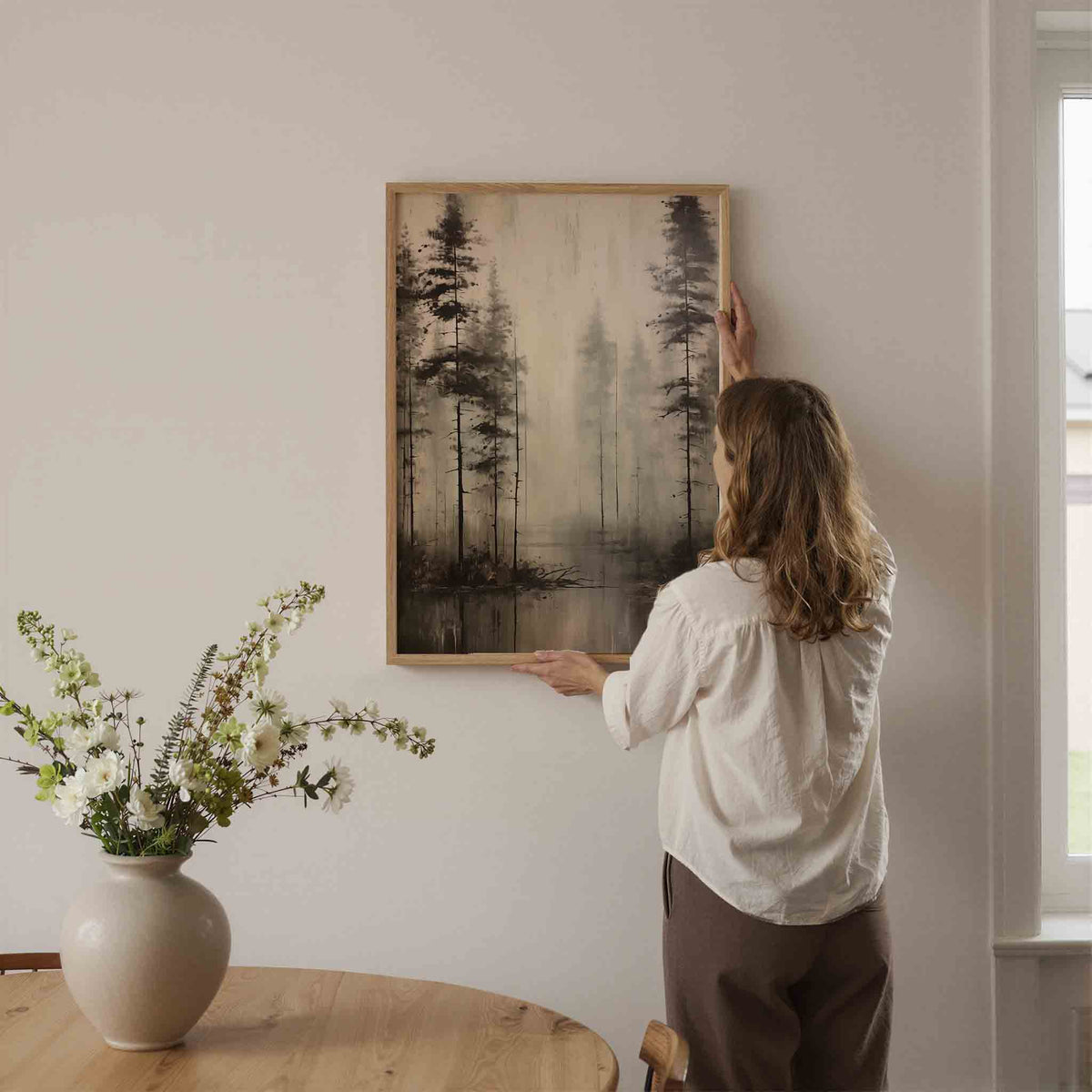Mistige bomen – botanische wandkunst als portret poster