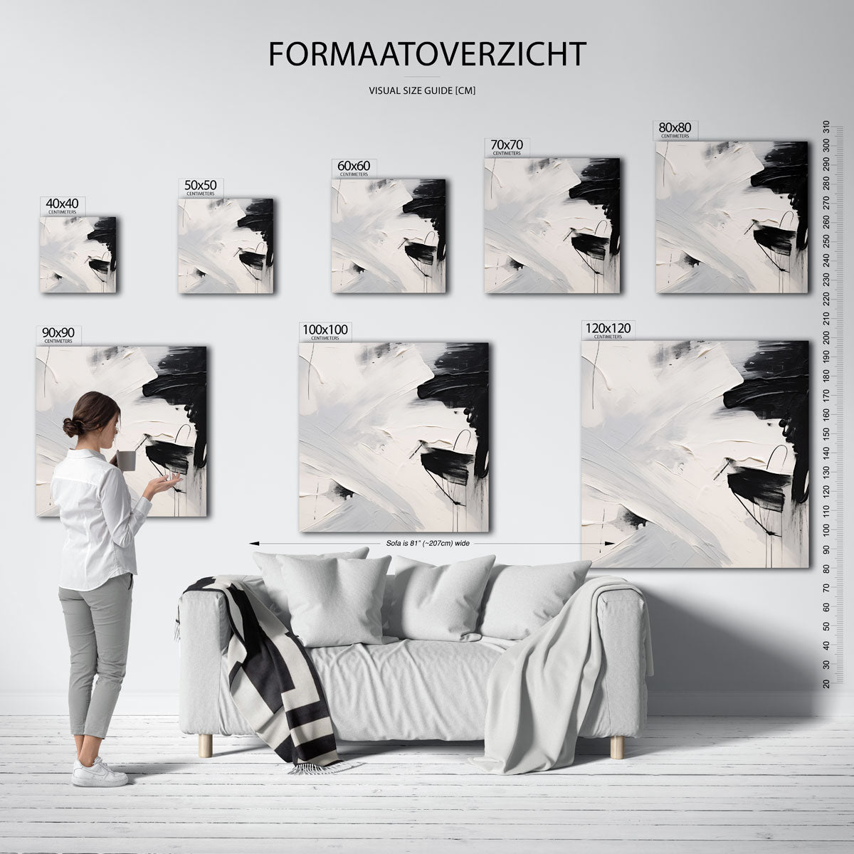 Abstracte zwart wit – vierkante muurposter met abstracte vormen