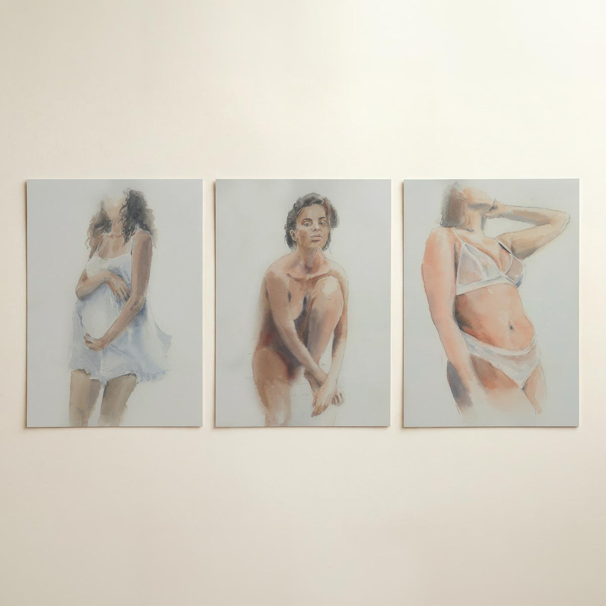 Zachte vormen driedelige posterset in interieur