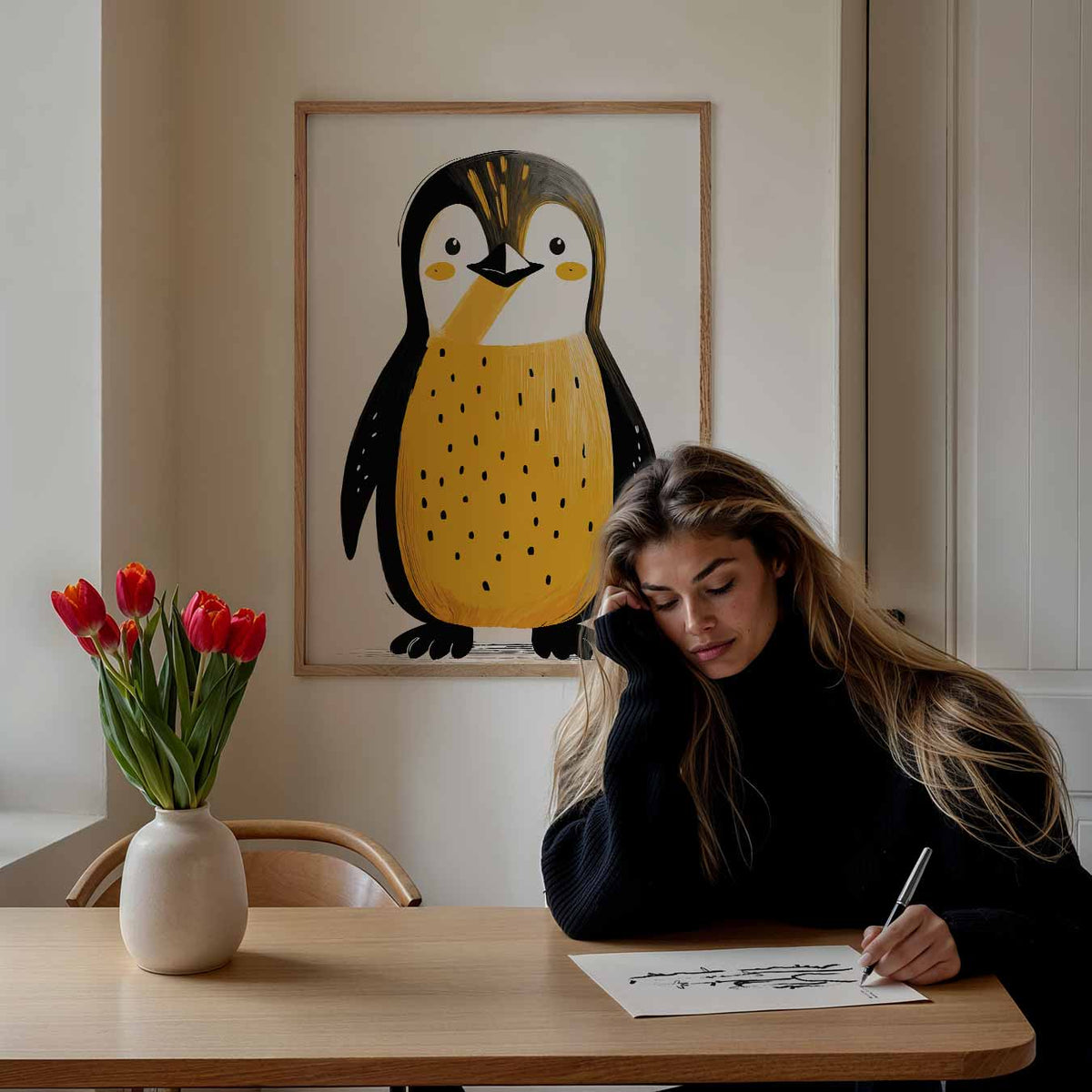 Schattige Pinguïn Illustratie – staande muurposter voor de kinderkamer