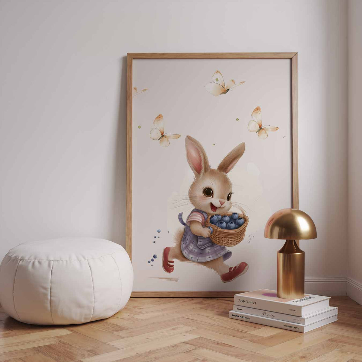 Springende Konijntje – speelse wandkunst als portret kinderposter