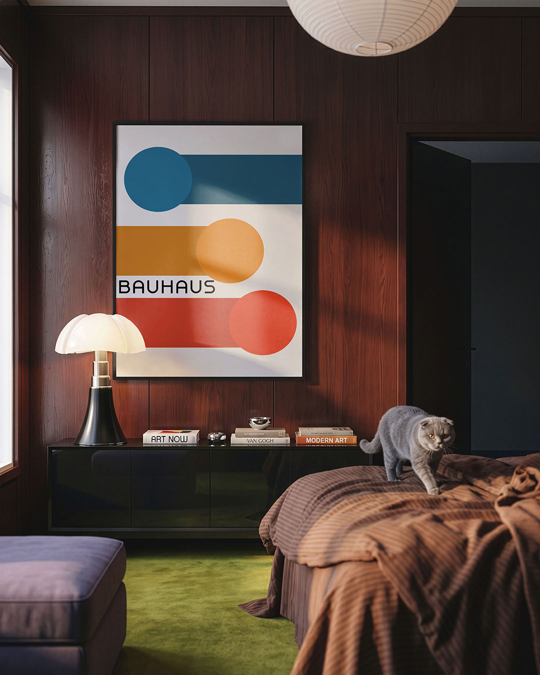Cirkel en balken – geometrische Bauhaus poster in staand formaat