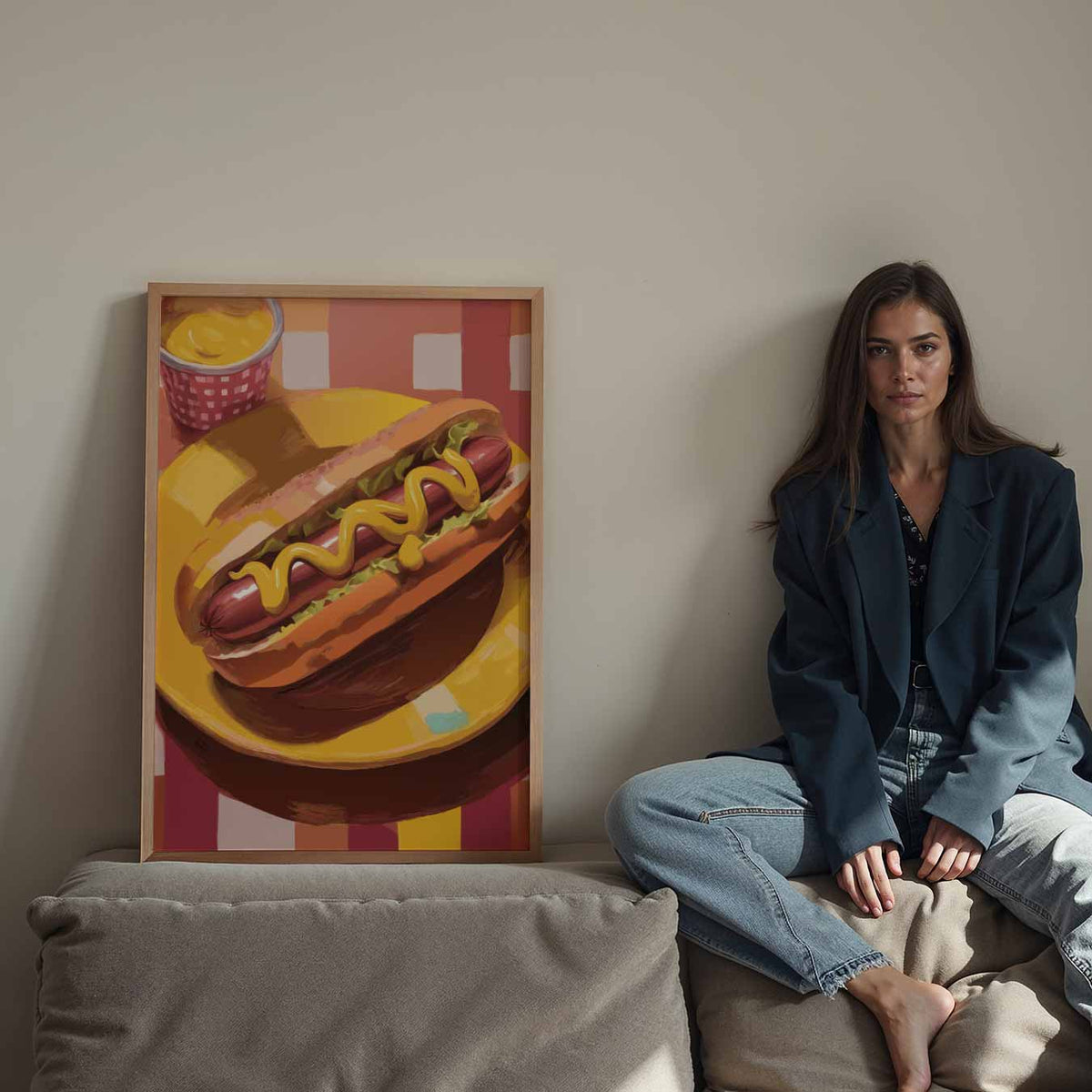 Vrolijke Hotdog – staande keuken wanddecoratie van WallArtistic