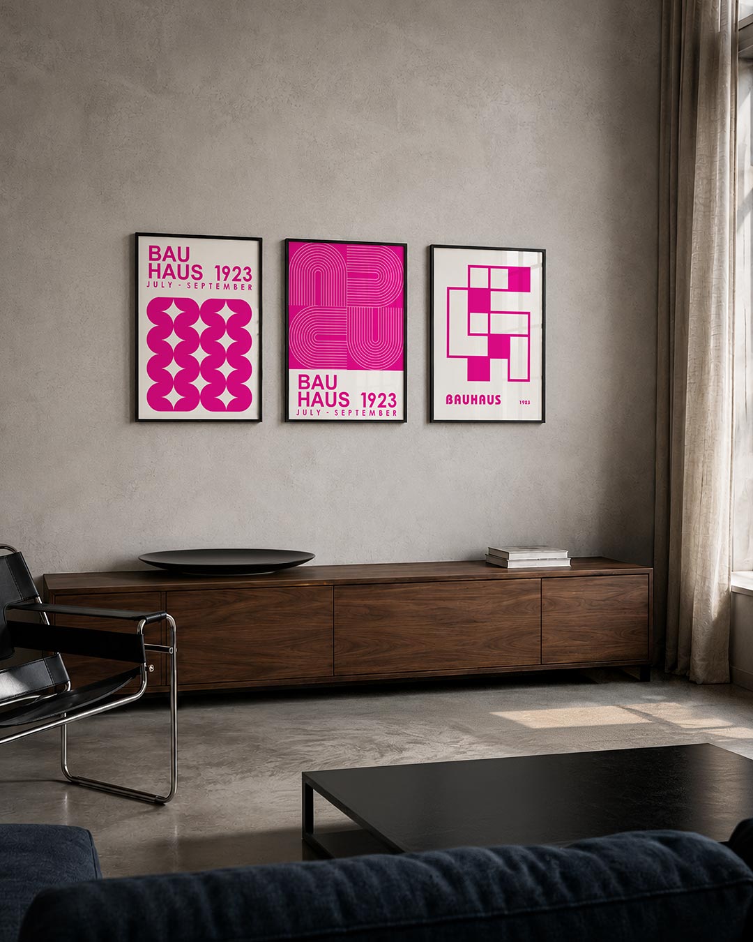 Vorm en ritme driedelige posterset – deze posterset in drie delen toont een levendig spel van roze vormen en witte