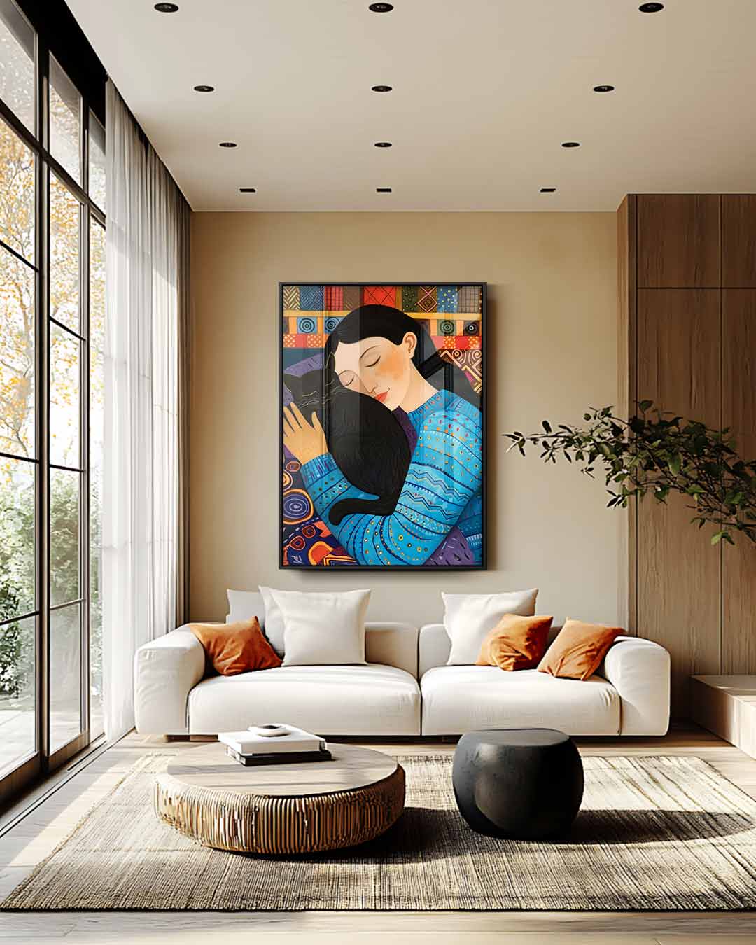 Knuffel met Kat – staand kunstwerk voor modern interieur