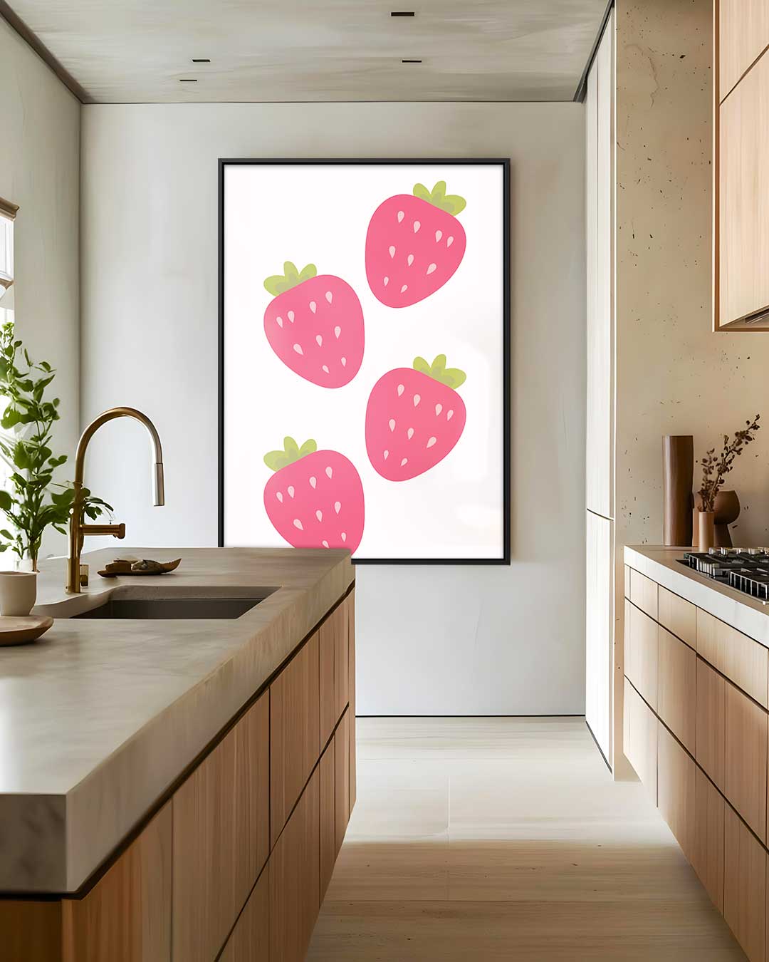Speelse Aardbeien Illustratie – staand kunstwerk voor modern interieur