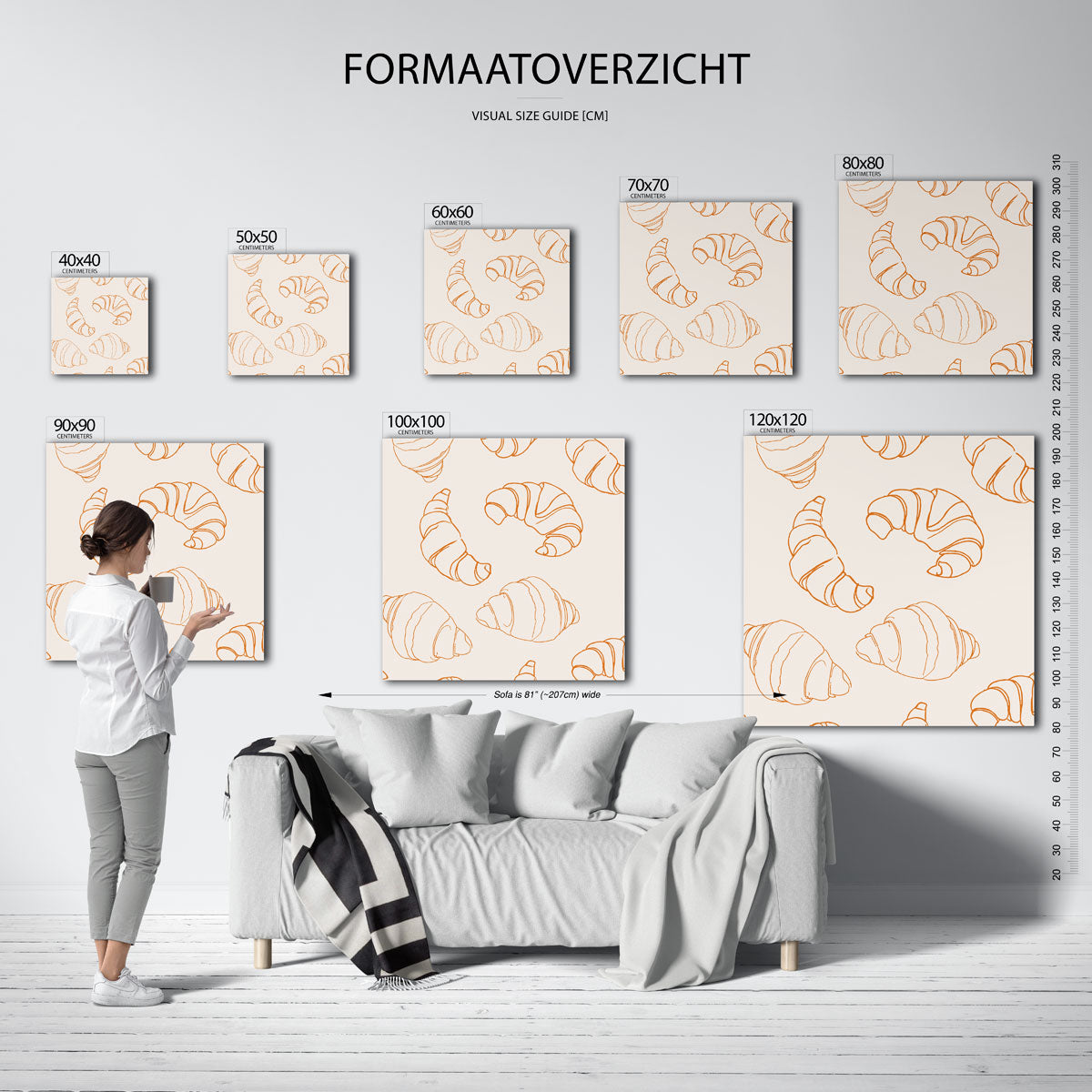 Croissant patroon – vierkante muurposter voor keuken of eethoek