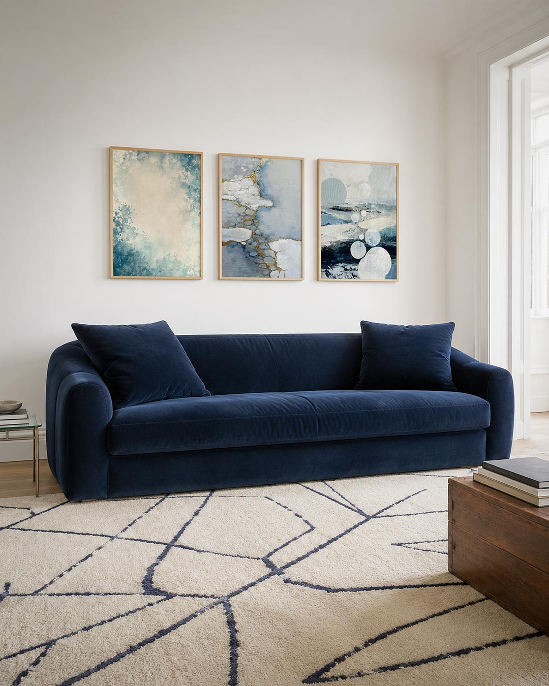 Vlekken en vervaging posterset – tweede productweergave – deze posterset in drie delen toont een zachte mix van blauw