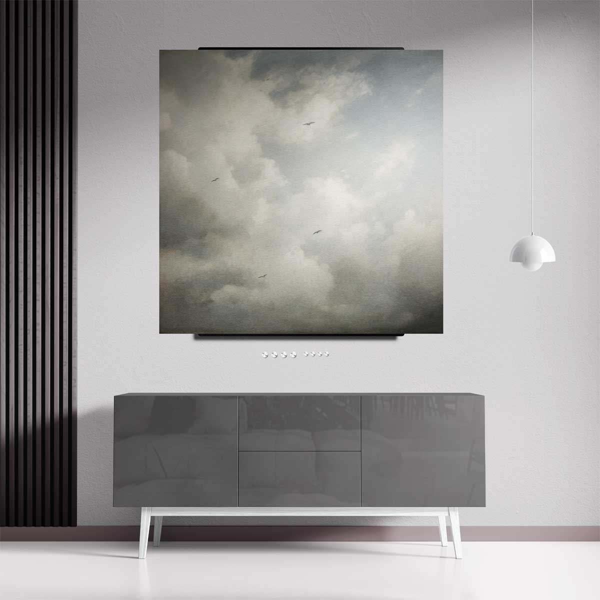 Wolkenpracht met Vogels – dibond kunstwerk als wanddecoratie