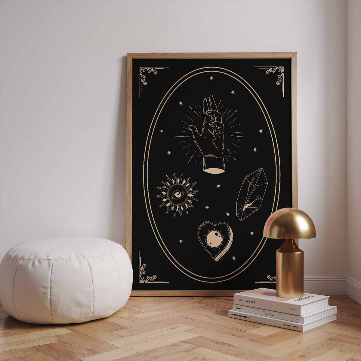Mystieke Hand & Symbolen – staande muurposter met mindful uitstraling