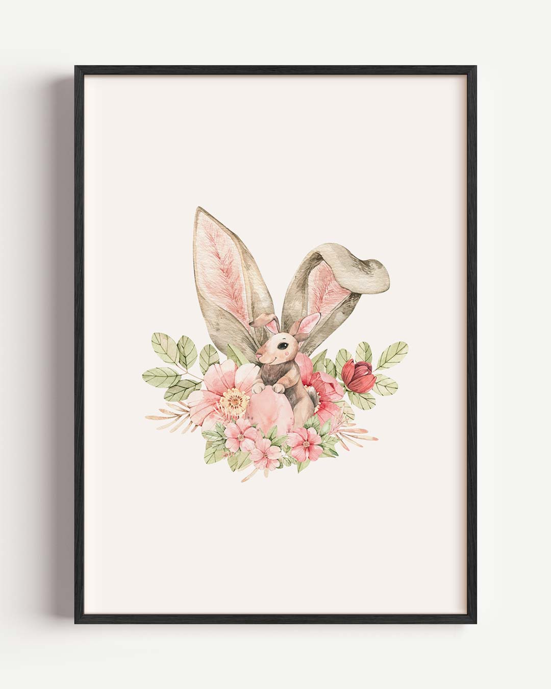 Lente Konijn met Bloemen – kids portret poster als wanddecoratie