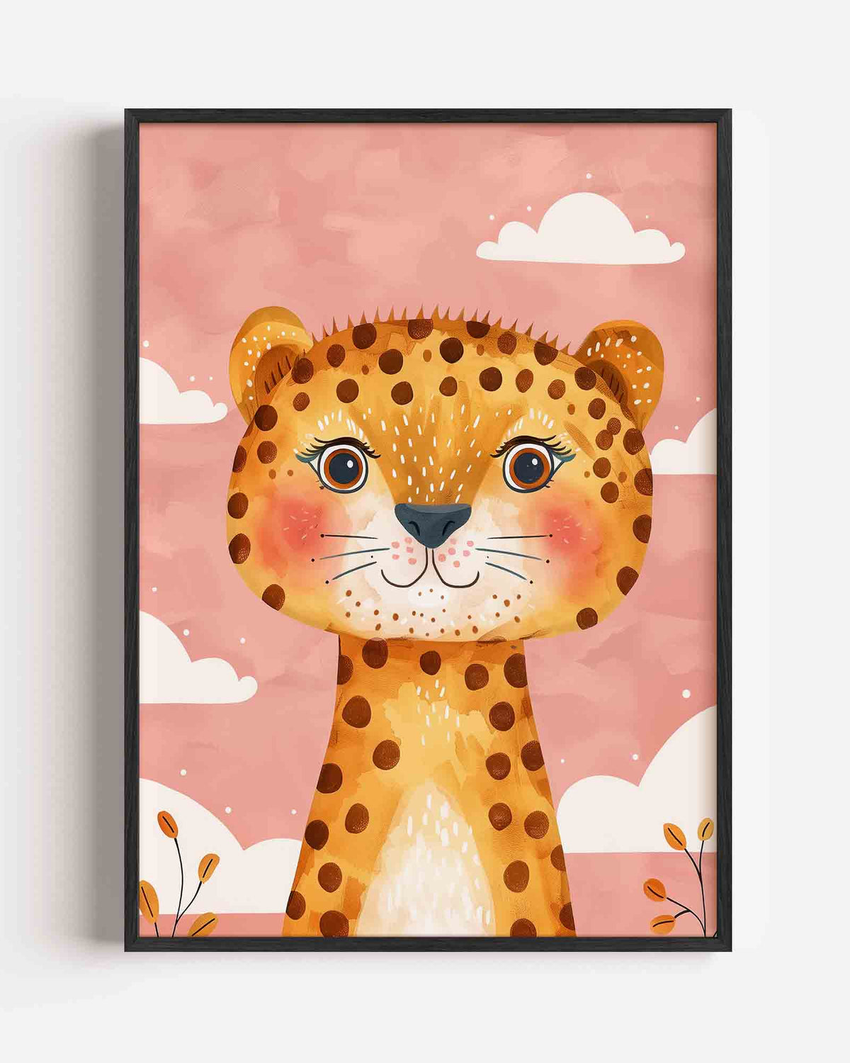 Lachende luipaard – kids portret poster als wanddecoratie