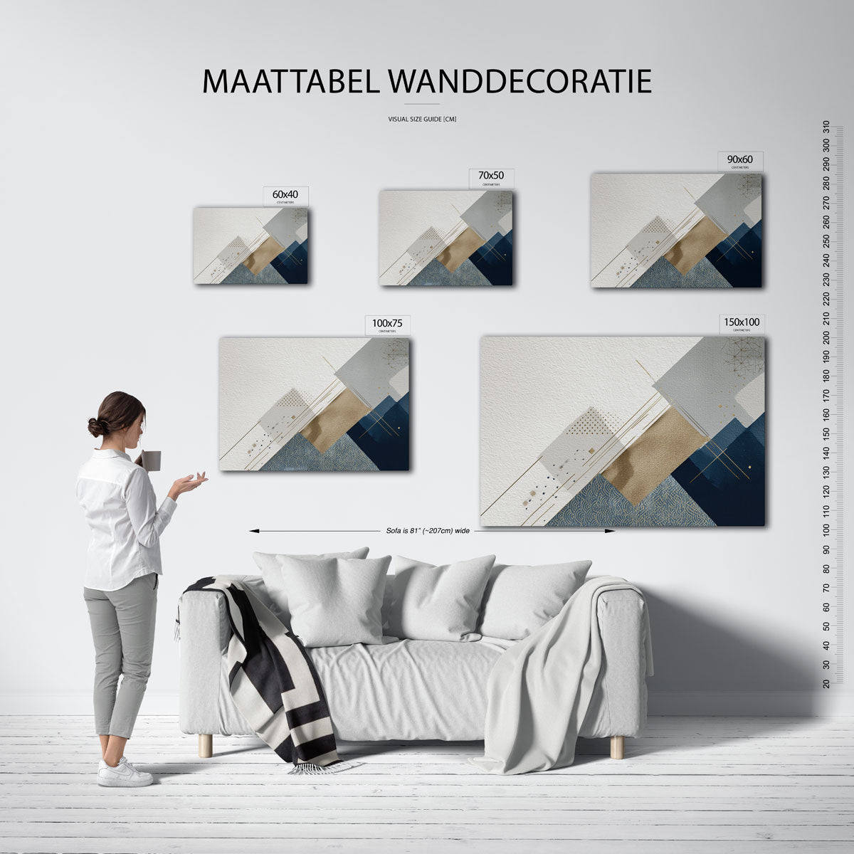 Geometrische compositie – Overlappende – moderne liggende wandkunst