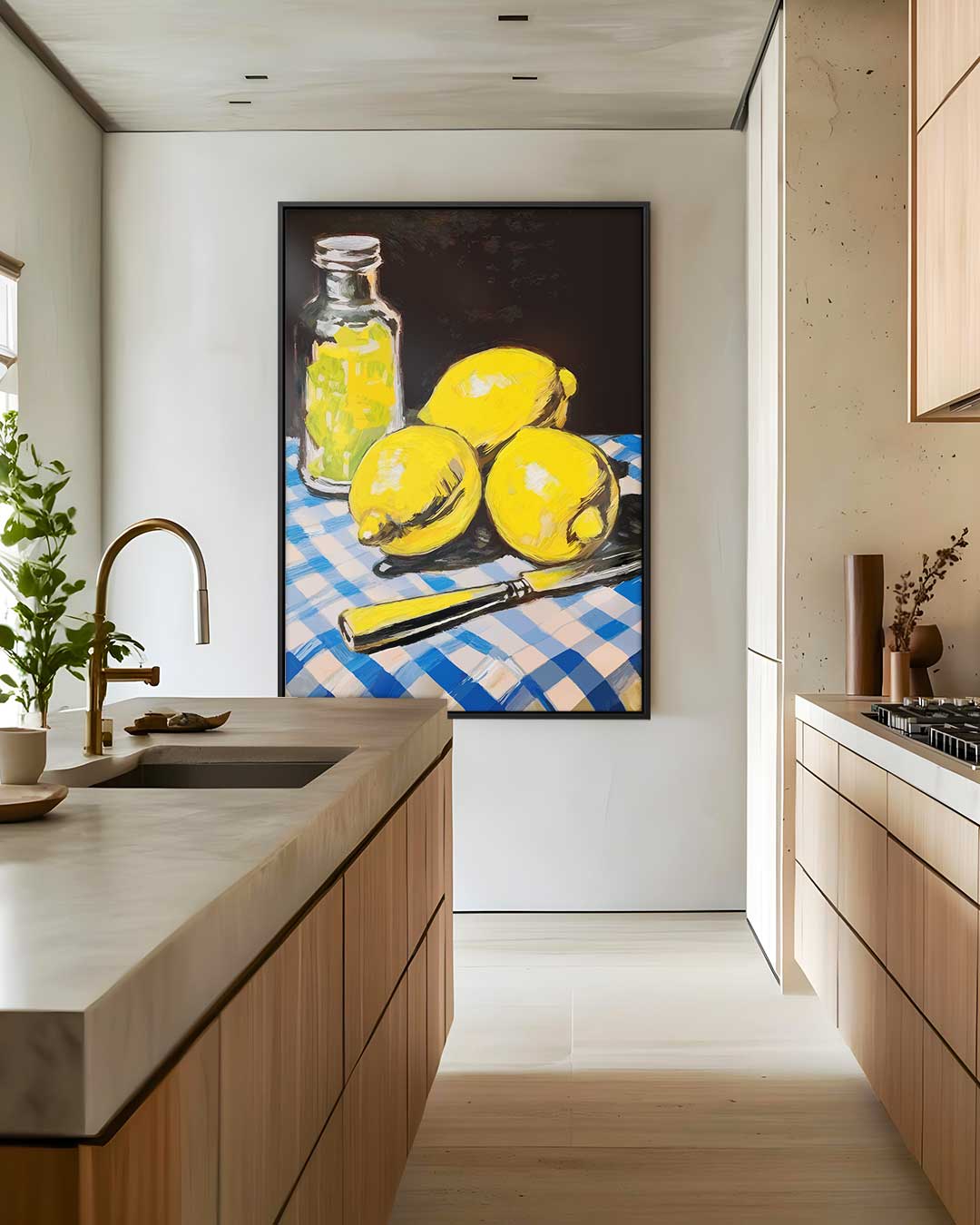 Citroenen op Geruite Tafel – staand kunstwerk voor modern interieur