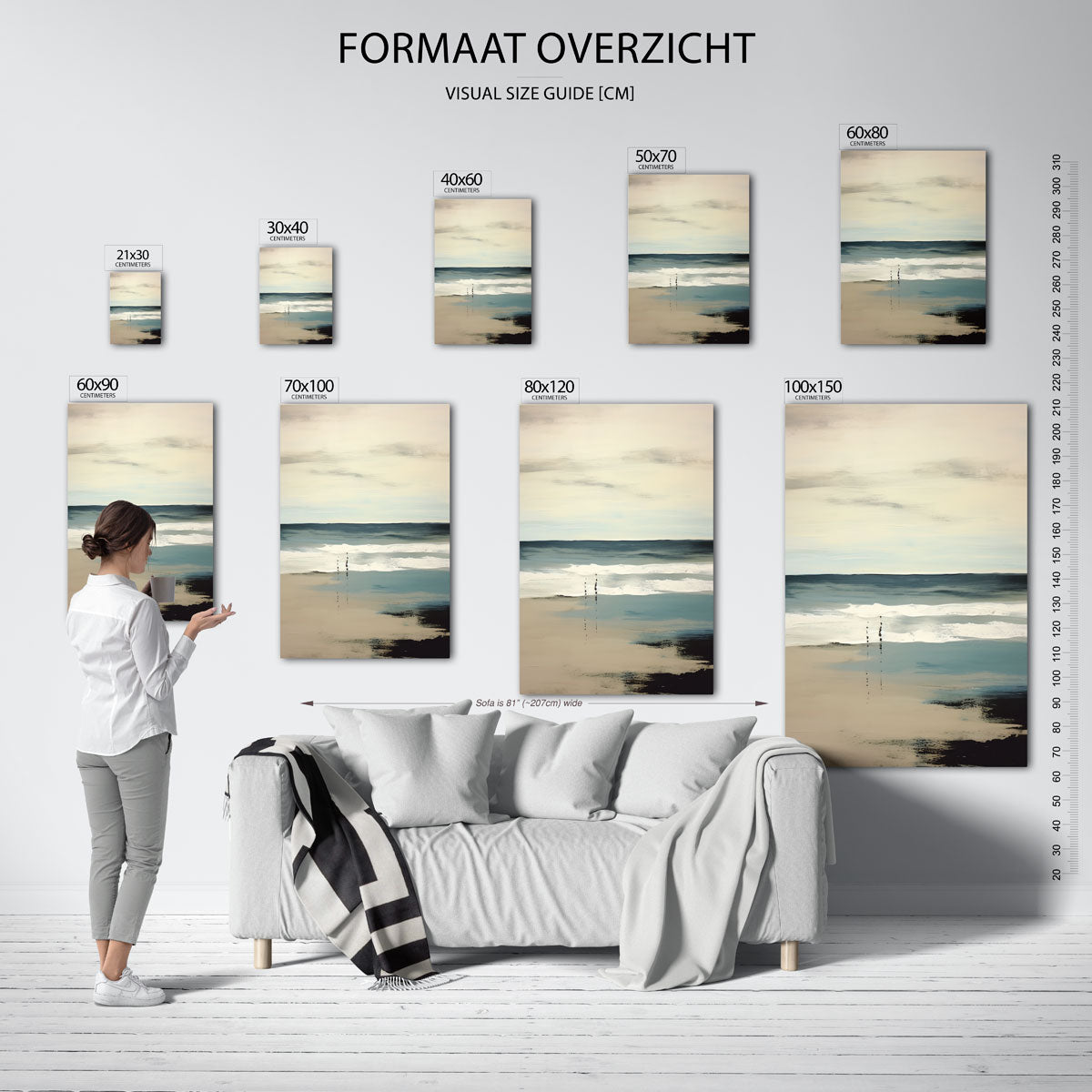 Strand en zee – staande muurposter met kleurrijke abstracte vormen