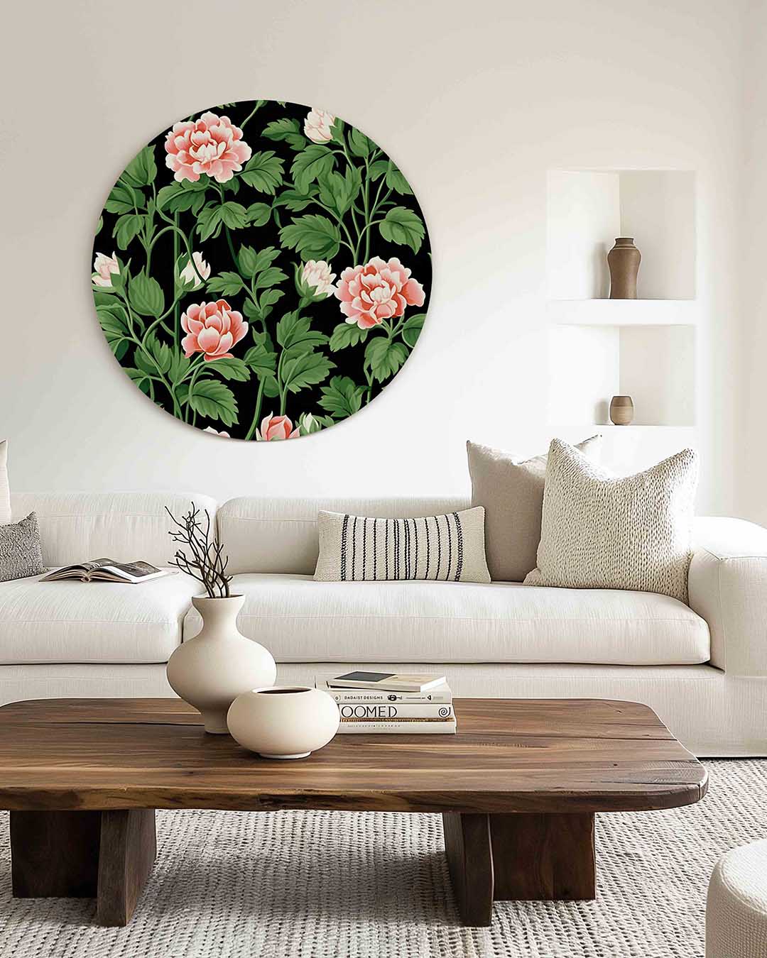 Bloemen en bladeren – dierenprint muurcirkel voor aan de muur