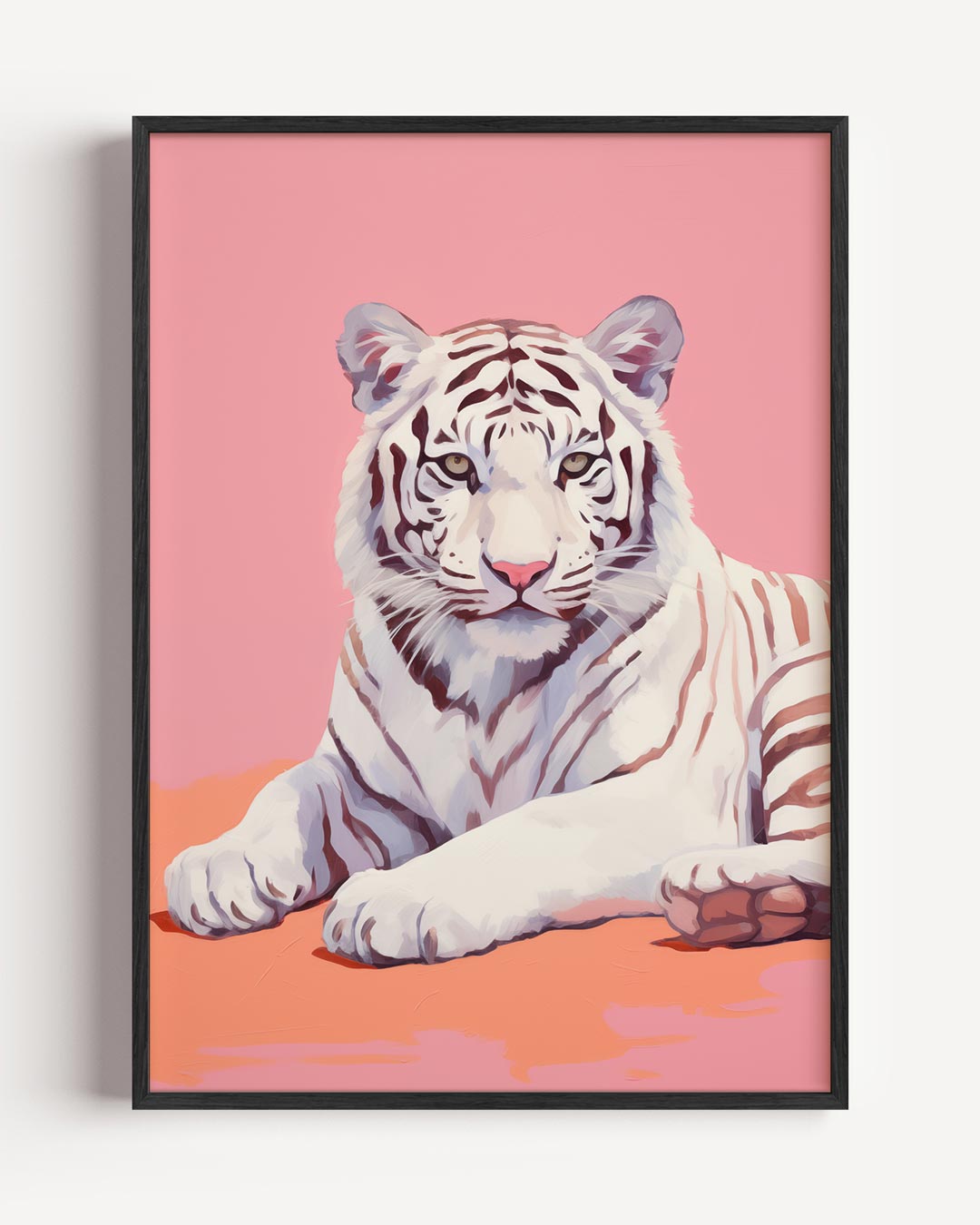 Stoere Roze Tijger – dieren portret poster als wanddecoratie