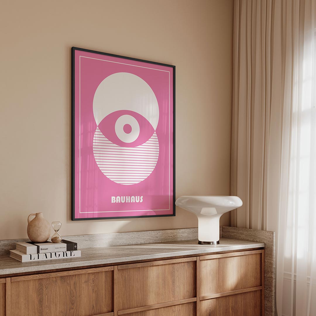 Cirkel en strepen – geometrische Bauhaus poster in staand formaat