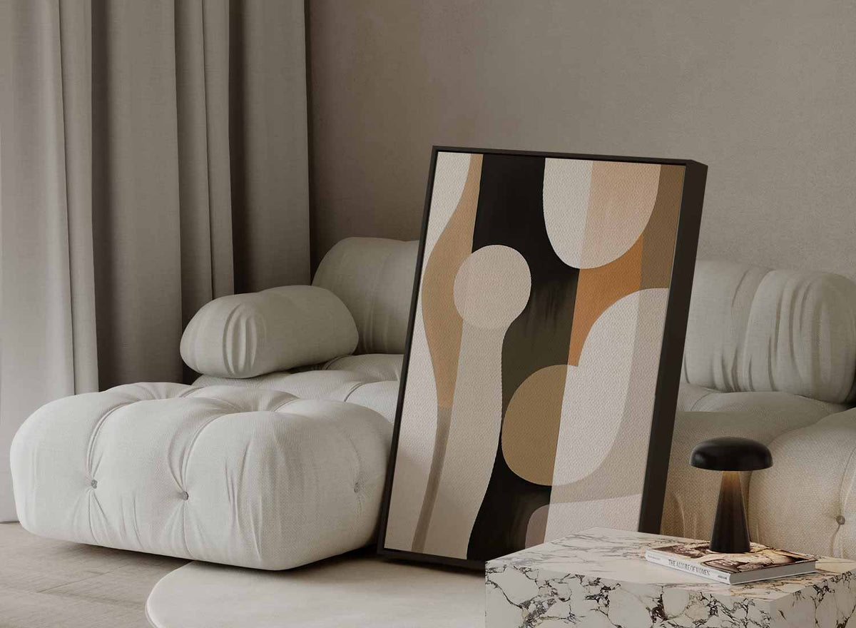 Abstracte Elegantie in Aardetinten – staand kunstwerk voor modern interieur