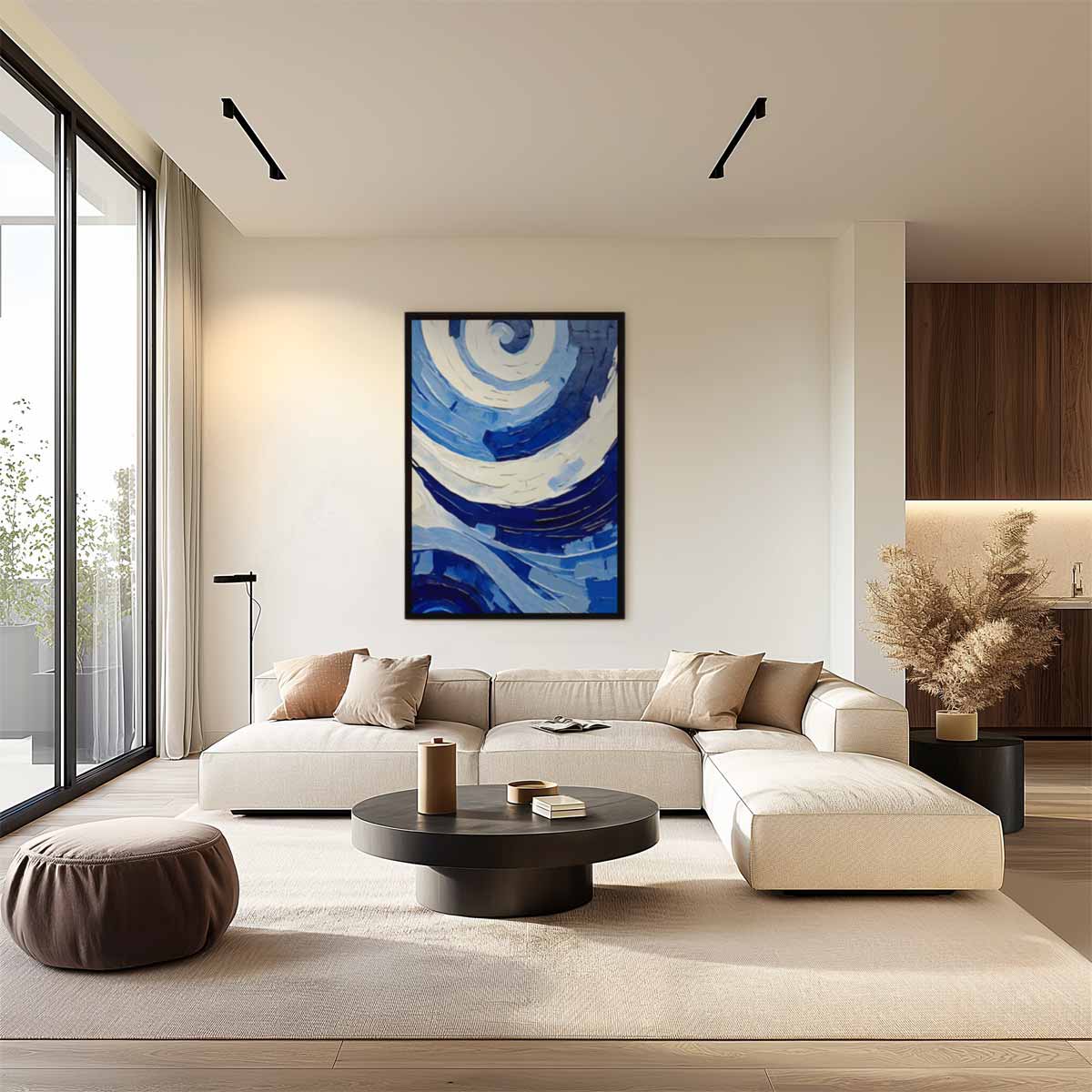 Spiralen van Blauw – plexiglas wanddecoratie in portret formaat