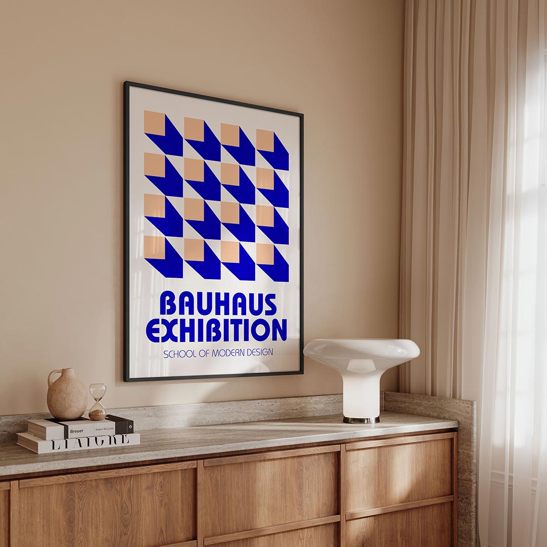 Vorm en schaduw – geometrische Bauhaus poster in staand formaat