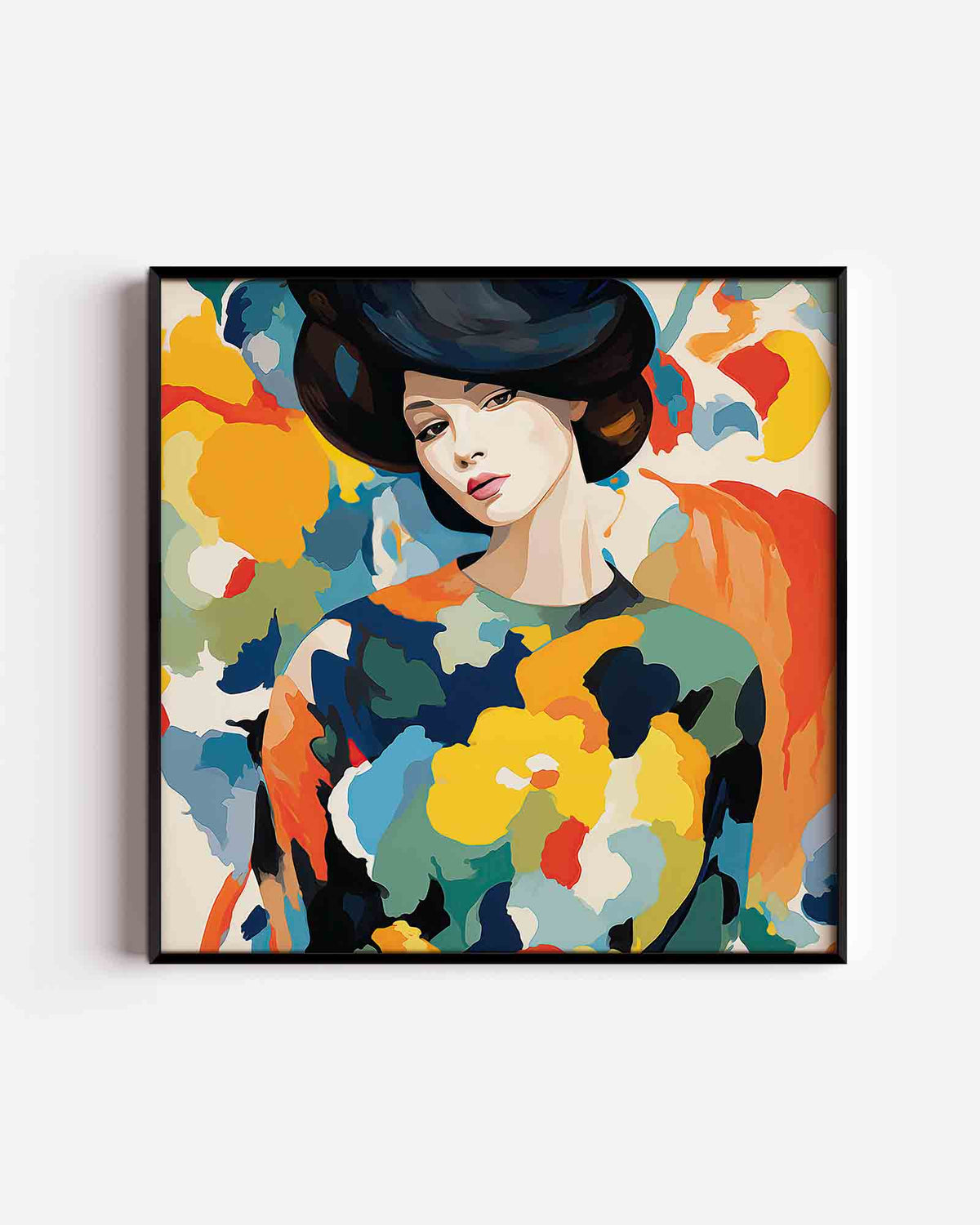 Vrouw met kleurrijke patronen – kleurrijke illustratie poster als wanddecoratie