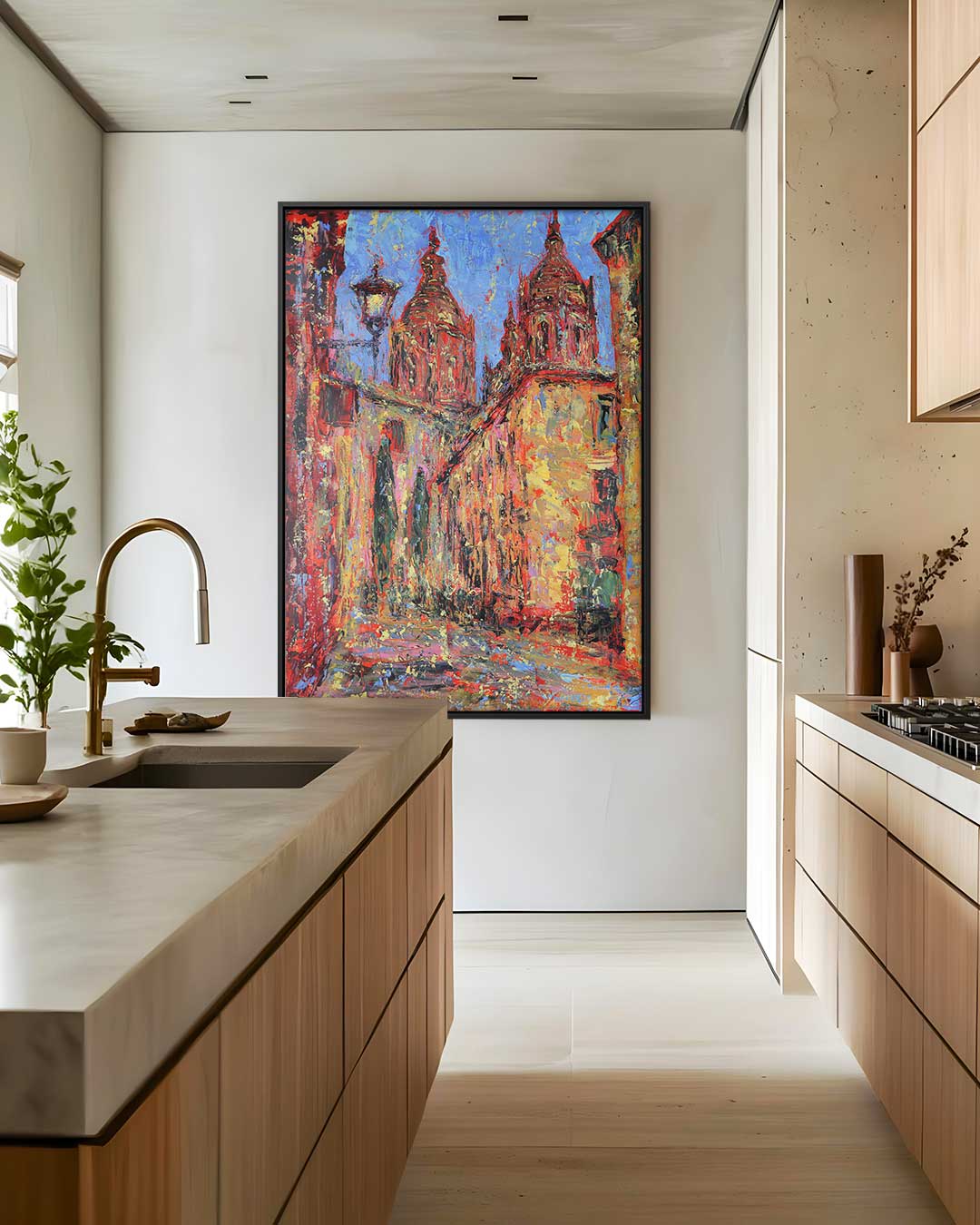 Kleurrijke Stadsstraat – staande wandkunst voor woonkamer of interieur