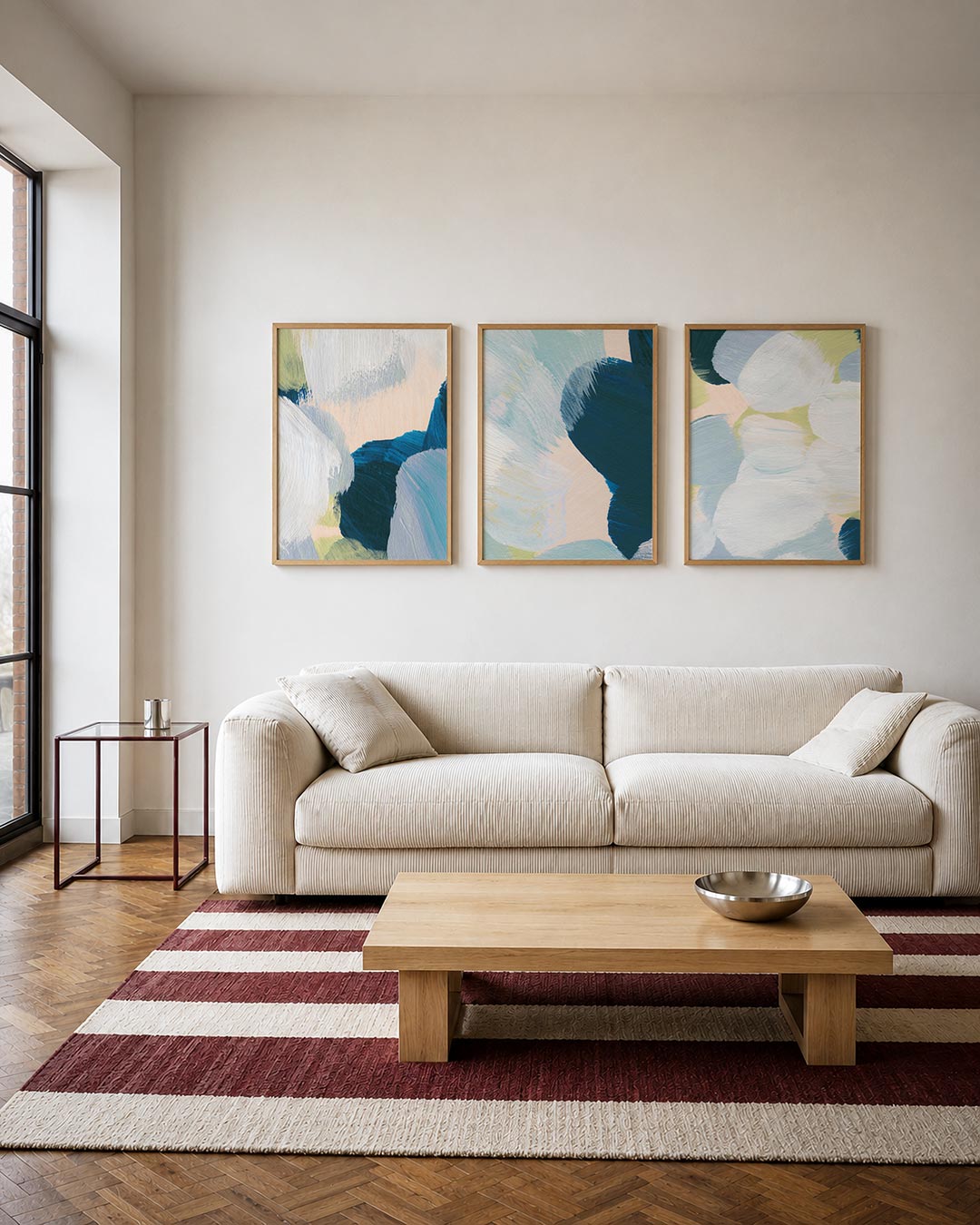 Kleurvlakken harmonie driedelige posterset – deze posterset in drie delen toont zachte penseelstreken in