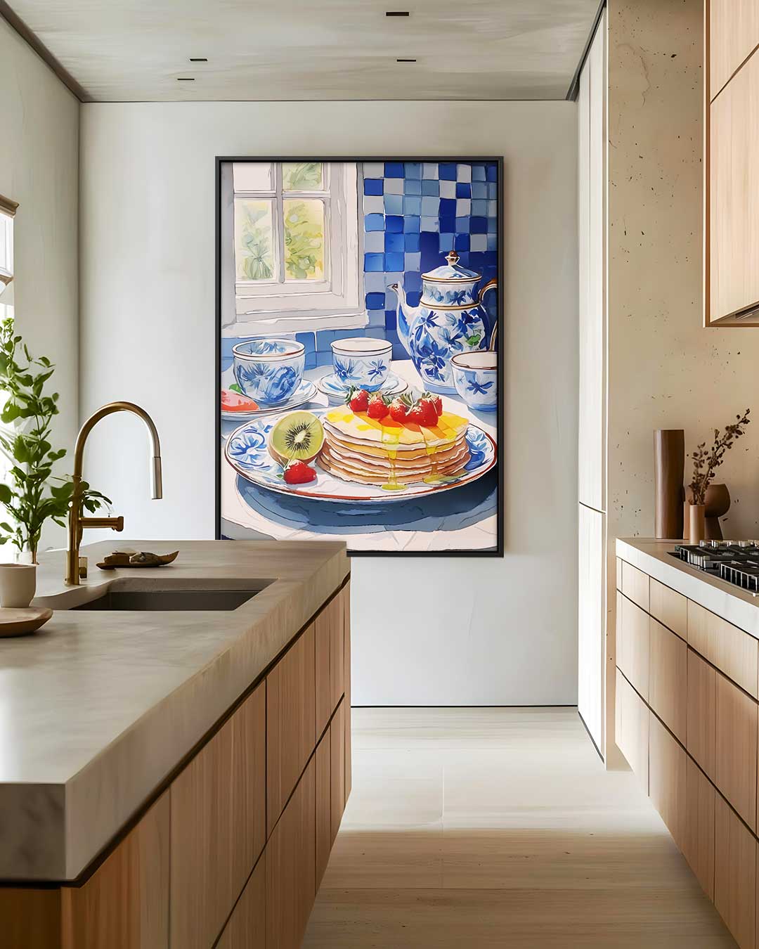 Ontbijtoase in Blauw – staand kunstwerk voor modern interieur