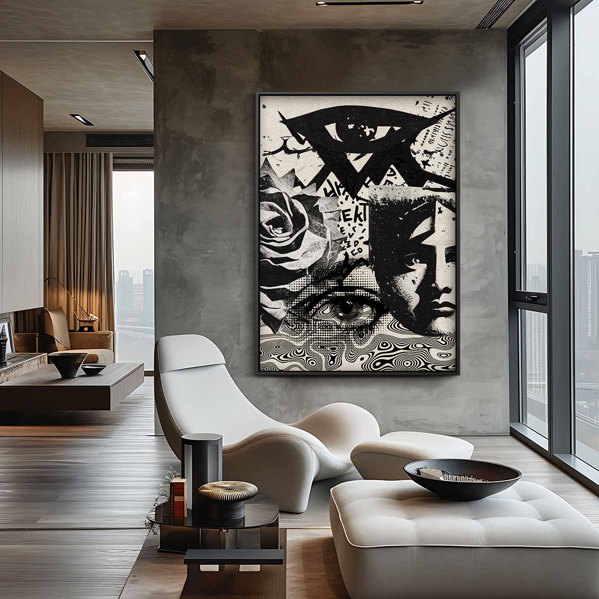Surrealistische Droomwereld Collage – kunstwerk met zwarte baklijst