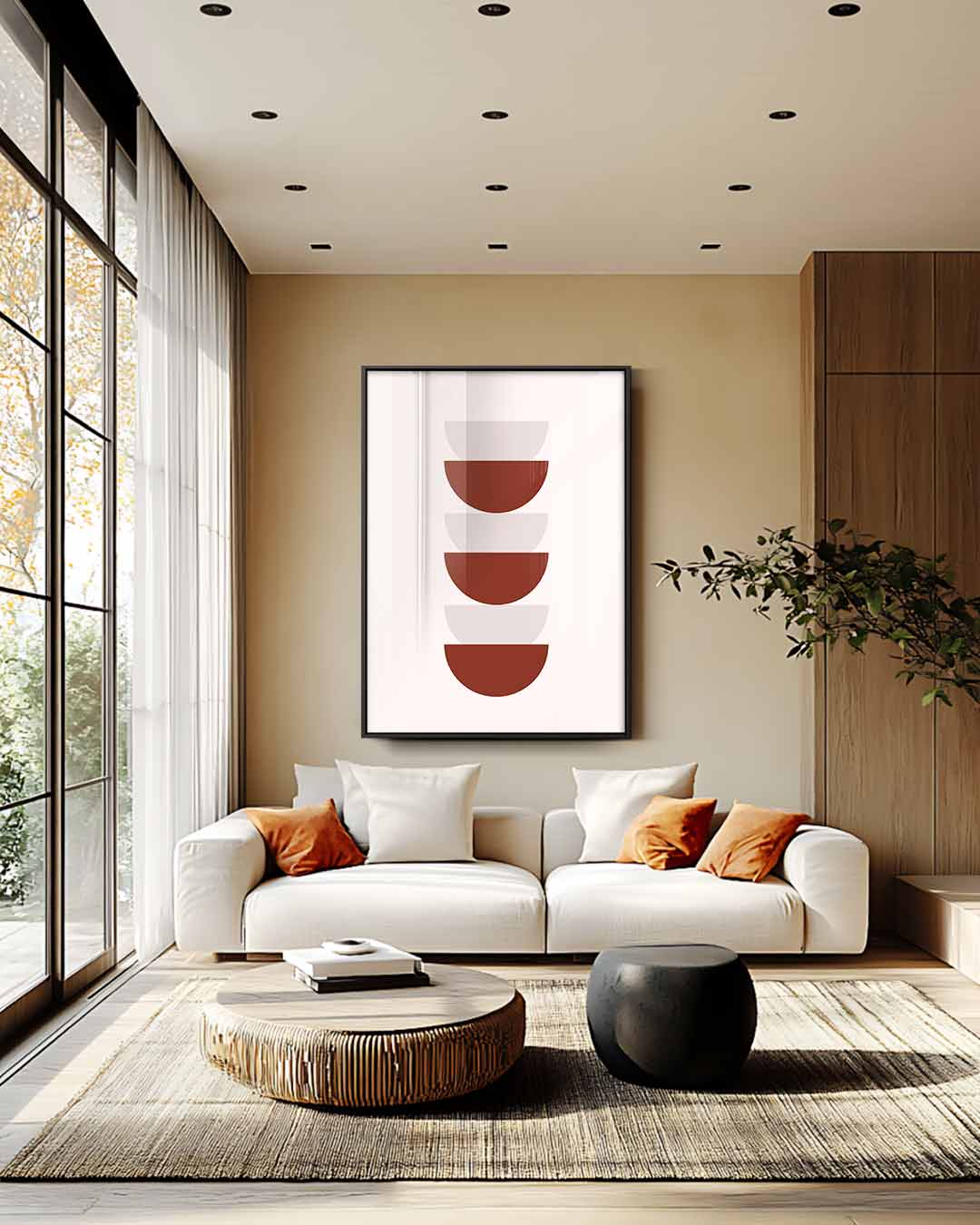 Abstracte Bruine Geometrie – canvas wanddecoratie in portret formaat