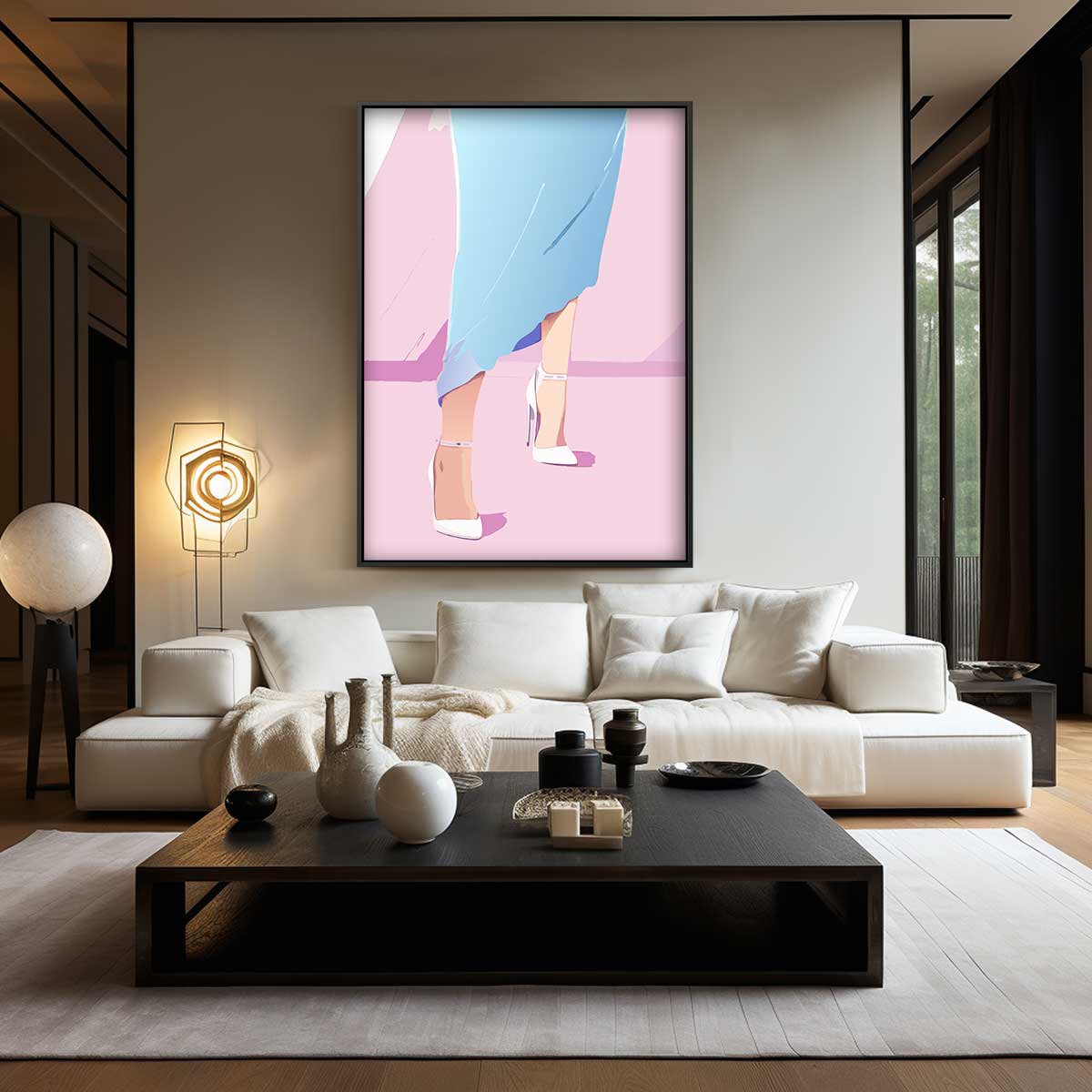 Elegantie in Pastel – kunstwerk met zwarte baklijst