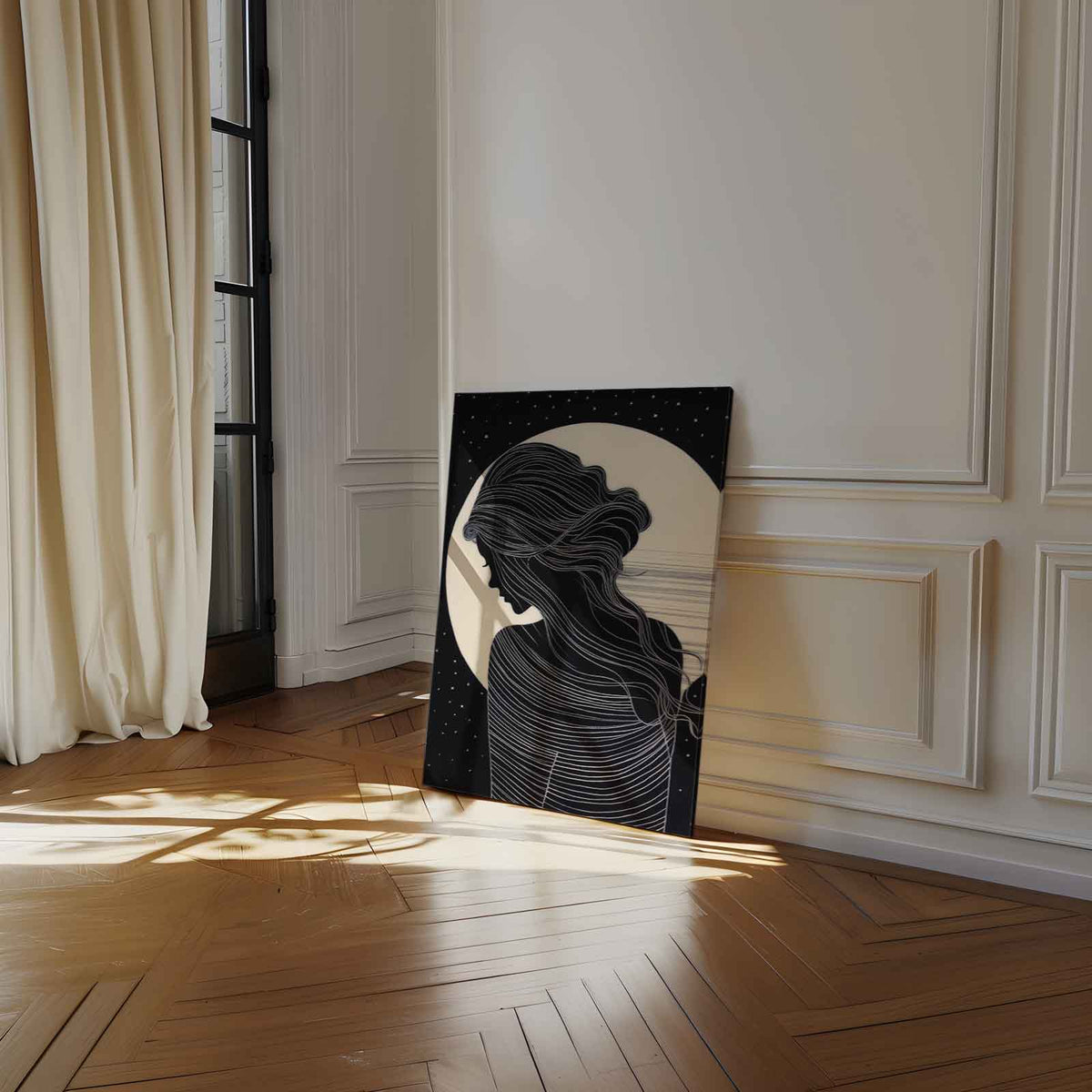 Mysterieuze Nachtsilhouette – canvas wanddecoratie in portret formaat