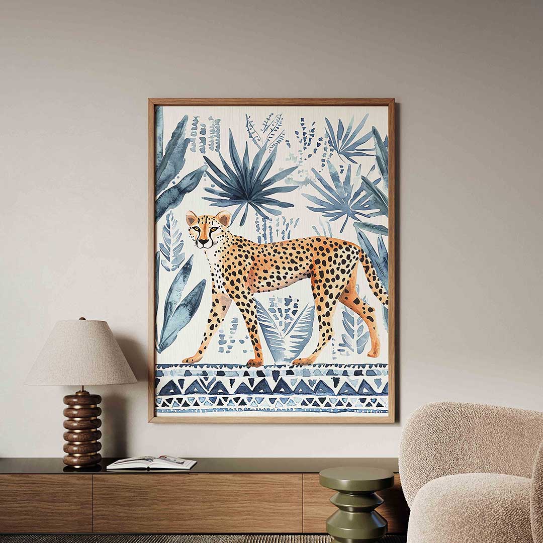 Luipaard en bladeren – dieren poster in staand formaat