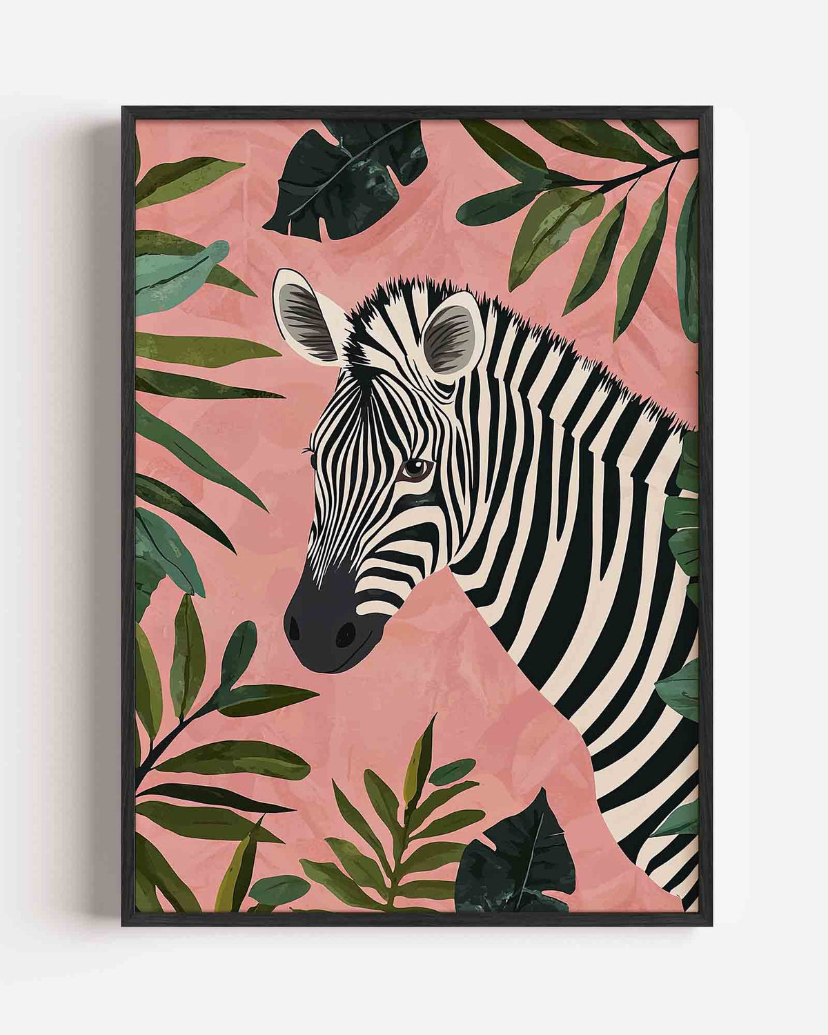 Zebra en bladeren – dieren portret poster als wanddecoratie