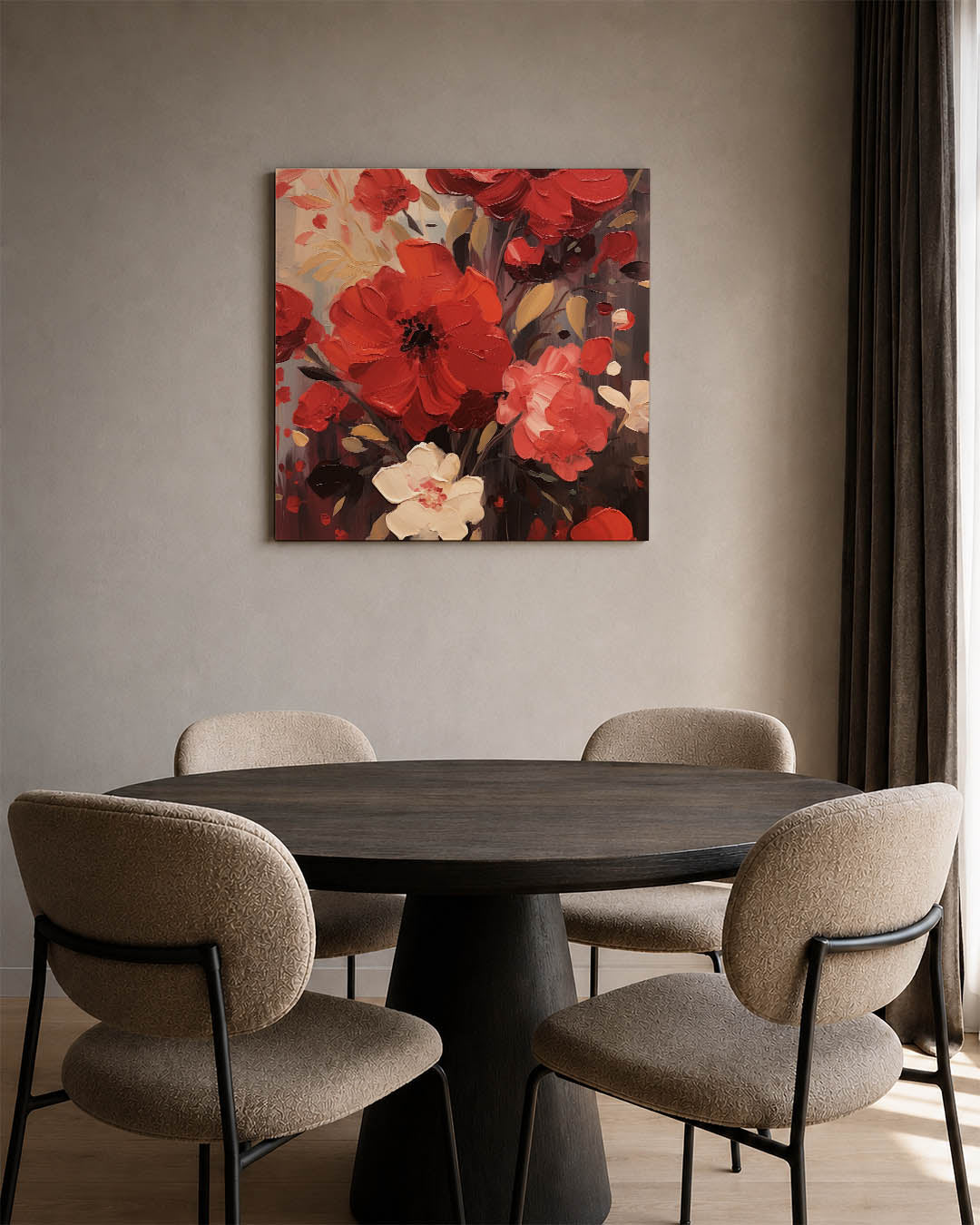 Expressieve bloemen kunstwerk – derde productweergave – dit kunstwerk toont levendige bloemen in rijke tinten, met dynamische