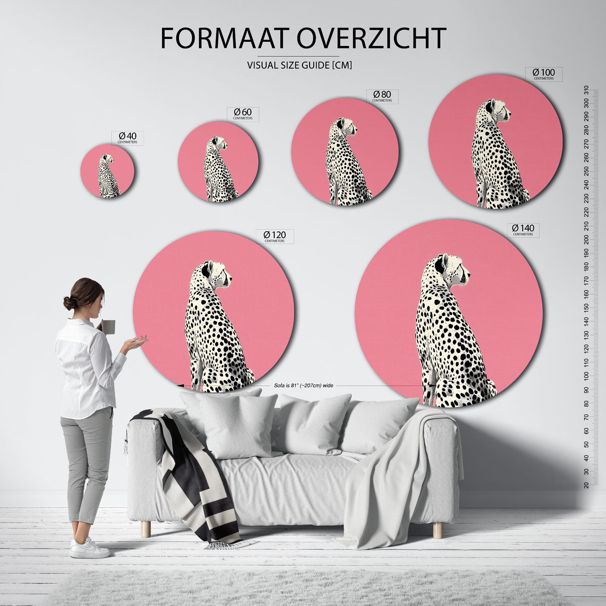 Luipaard op roze – ronde muurdecoratie met kleur en vorm