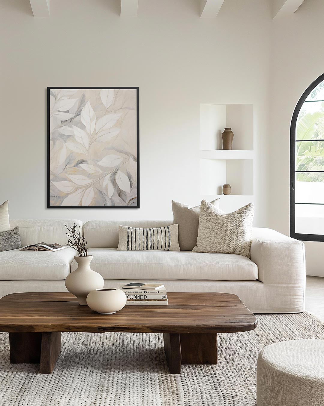 Lichte bladeren compositie – moderne staande wandkunst