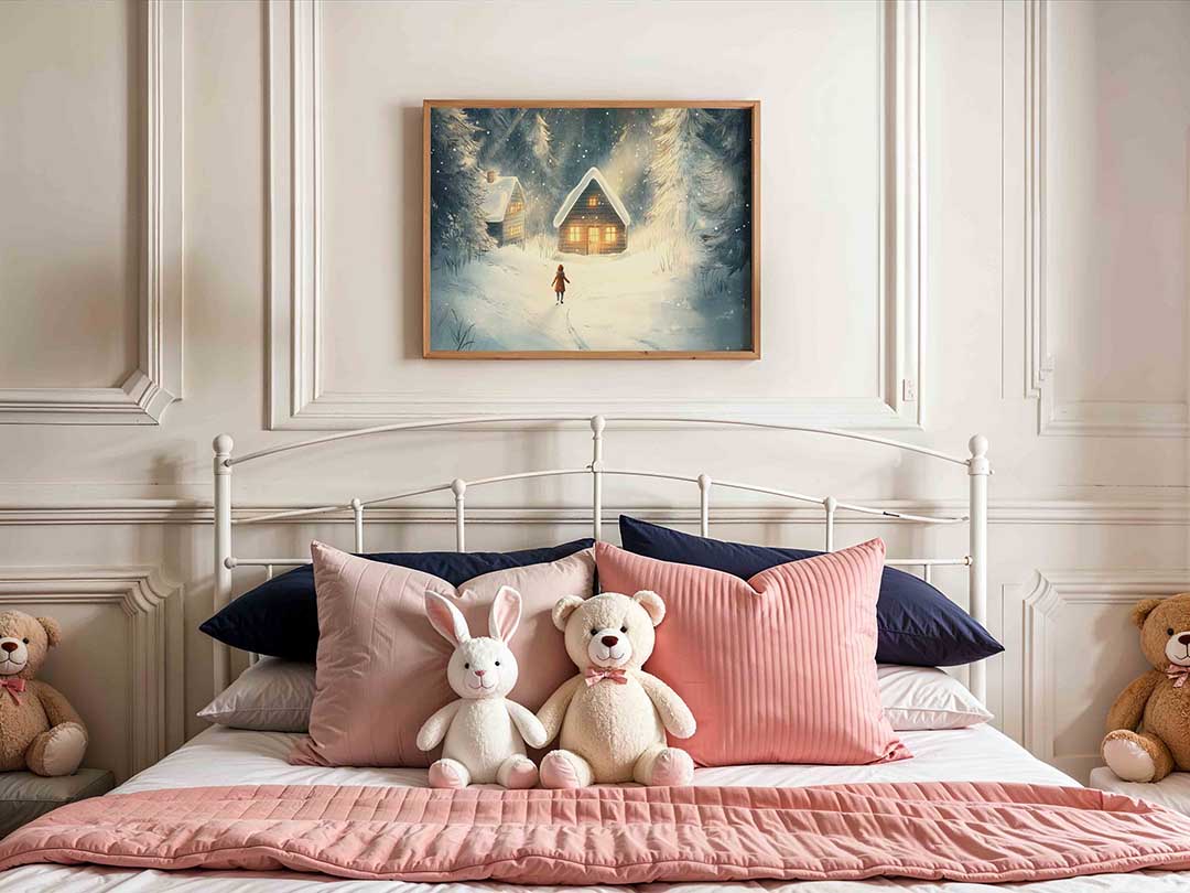 Winterlandschap met huisjes – kids poster in liggend formaat