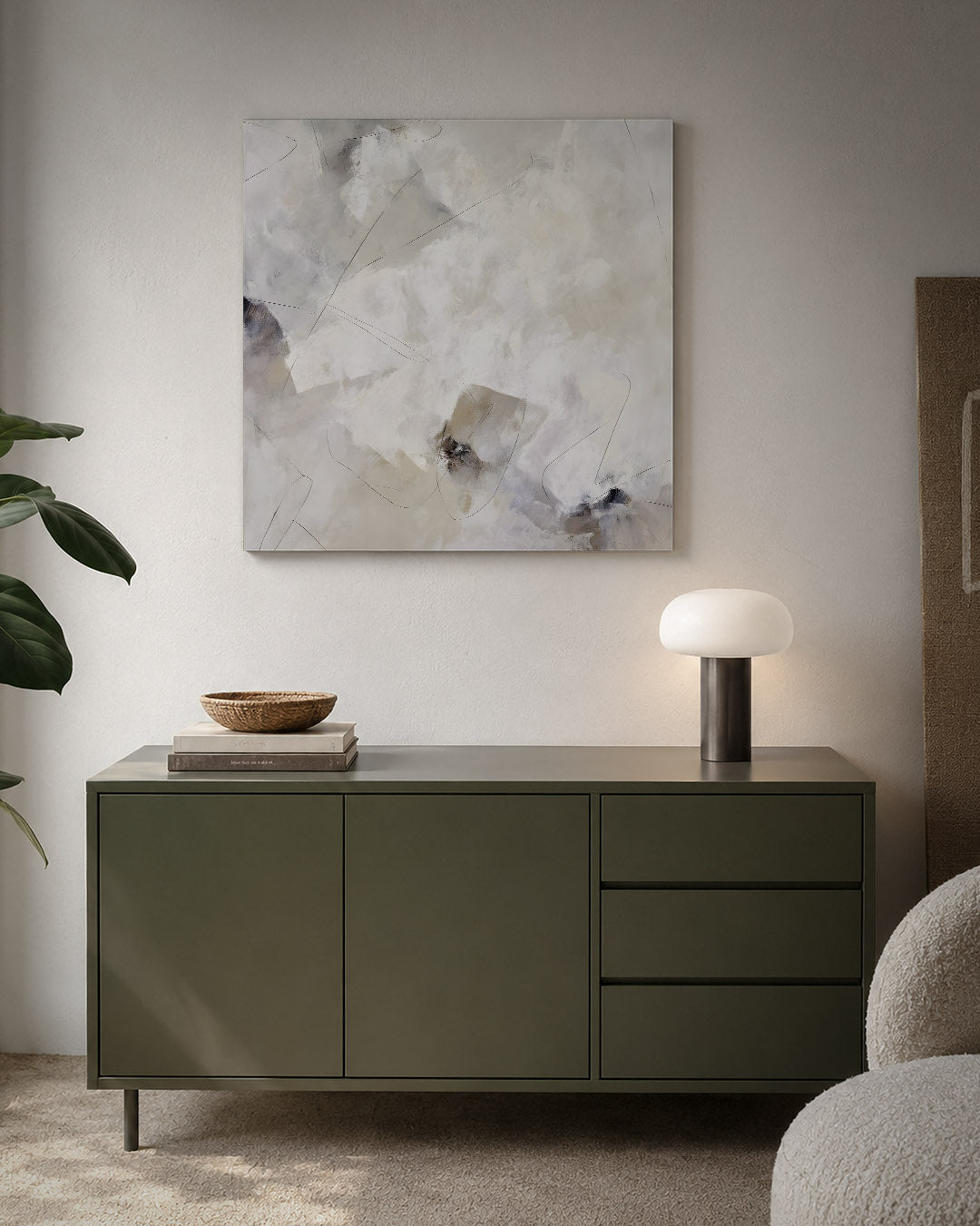 Lichte vormen kunstwerk – detailweergave – dit werk toont een zachte compositie van vloeiende lijnen en subtiele