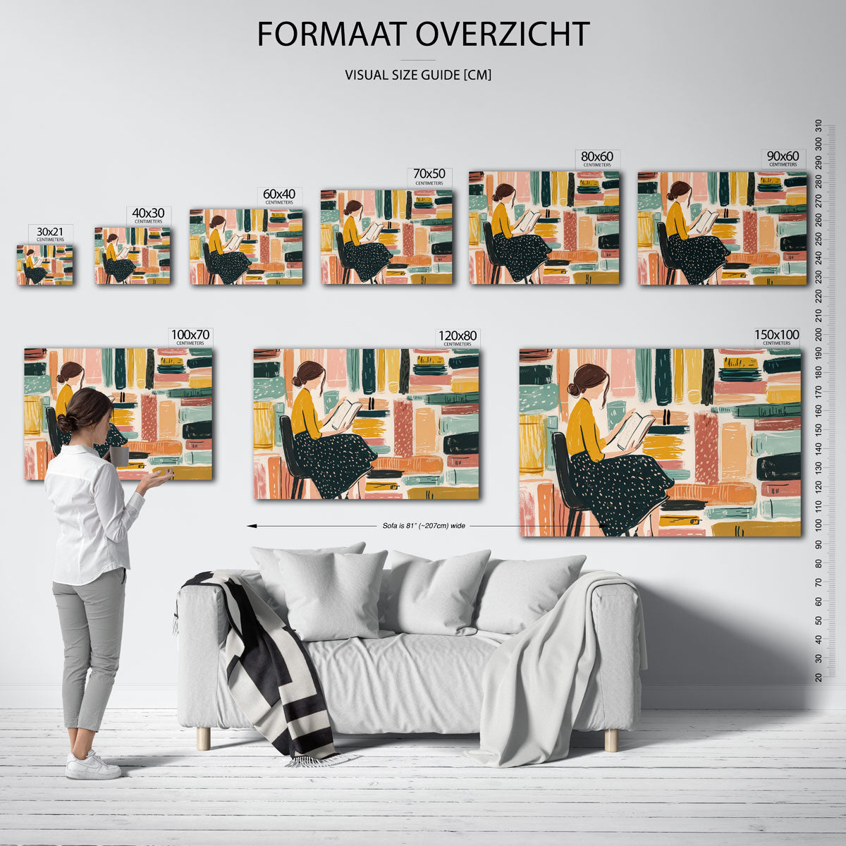 Lezende vrouw – landscape muurposter met eigentijdse illustratie
