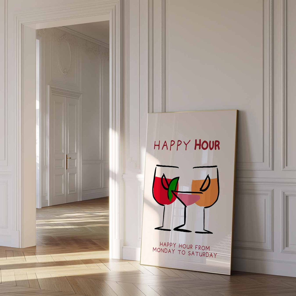 Happy Hour Cocktail – zomer poster als frisse staande wanddecoratie