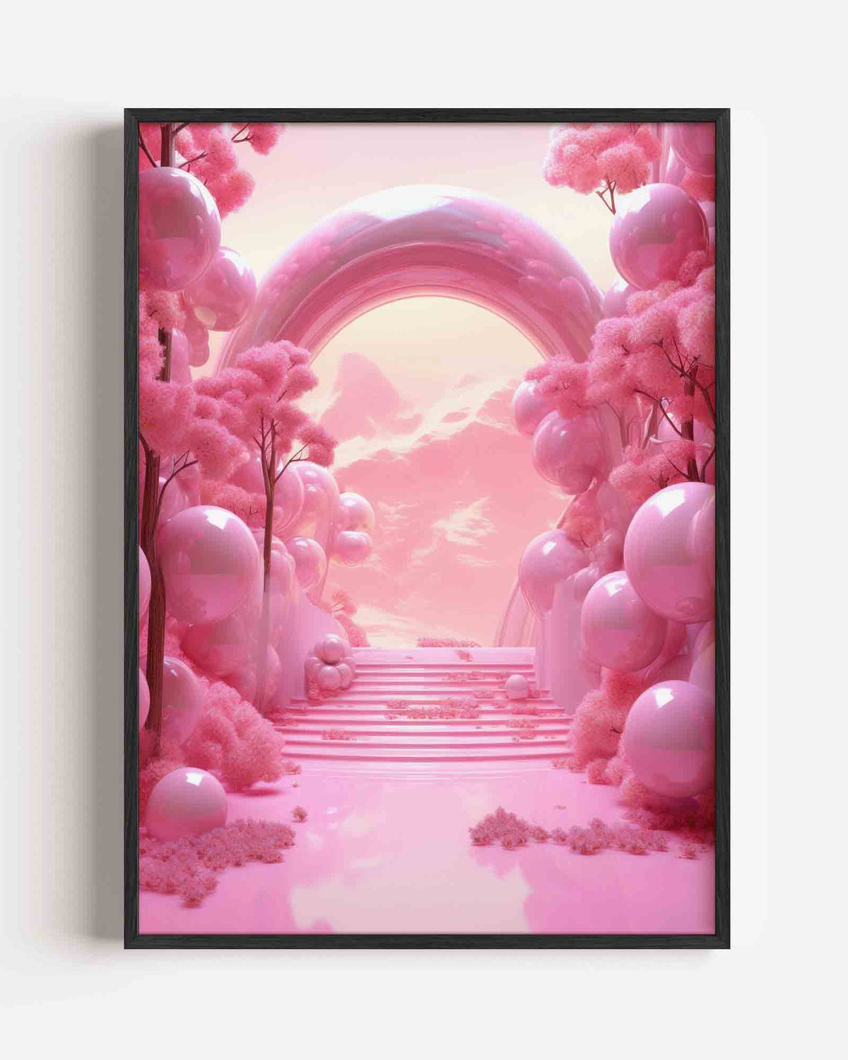 Roze landschap met bogen – Kunst & Design poster als staande wanddecoratie