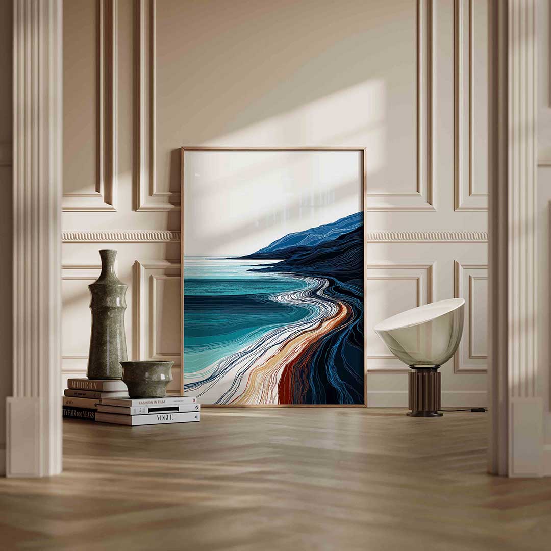 Golvende kustlijn – staande abstracte wanddecoratie van WallArtistic