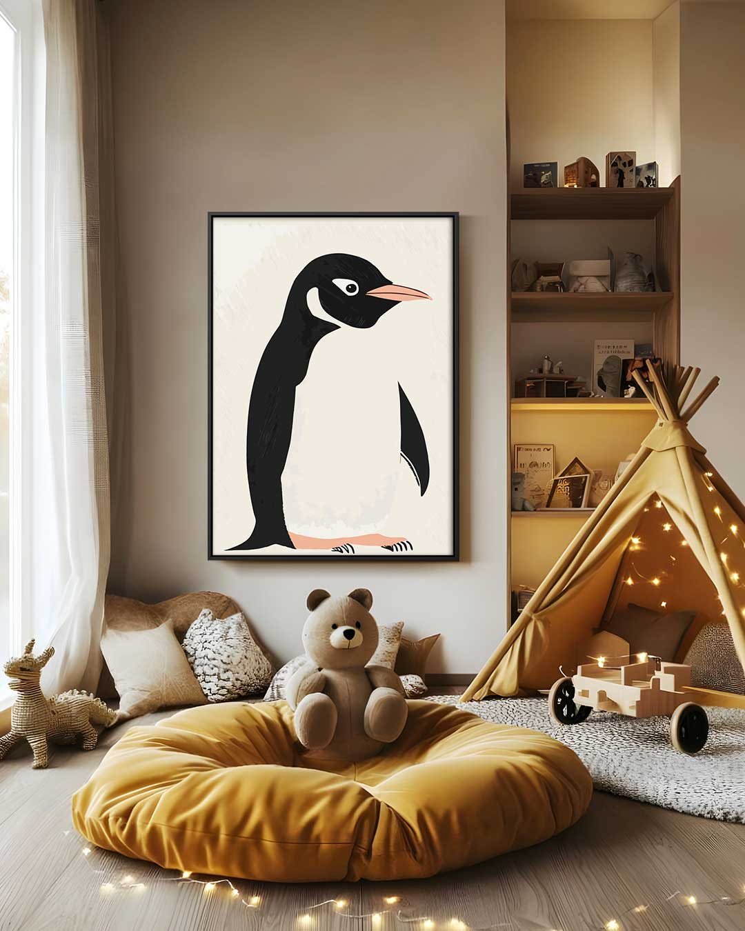 Eigentijdse Pinguïn Illustratie – modern portret kunstwerk van WallArtistic